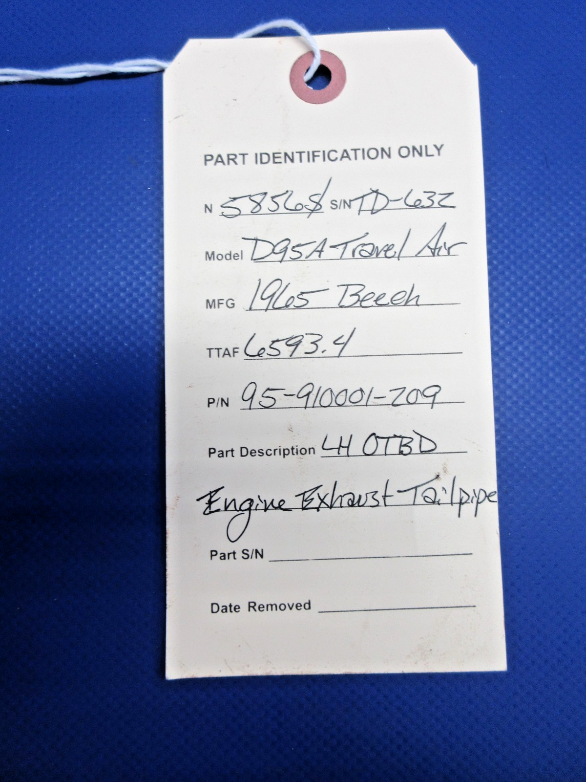 Beech D95A Travel Air LH OTBD Engine Exhaust Tailpipe 95-910001-209 (0326-729)10