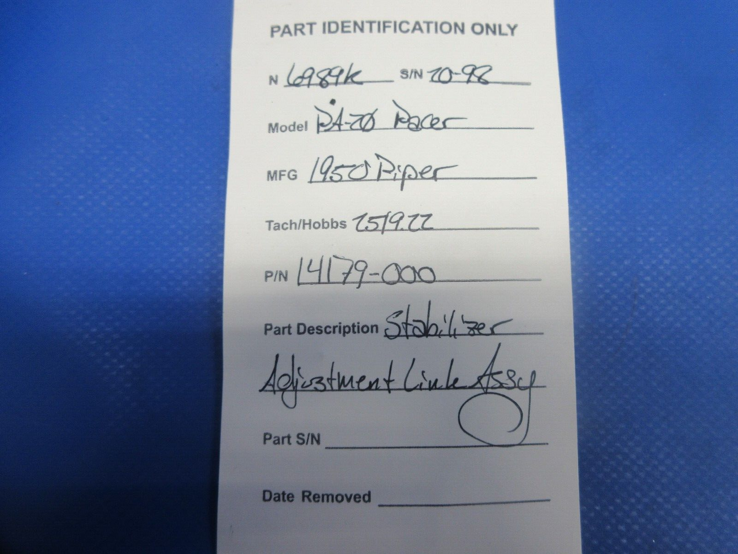 Piper PA-20 Pacer Stabilizer Adjustment Link Assy P/N 14179-000 (1024-775)
