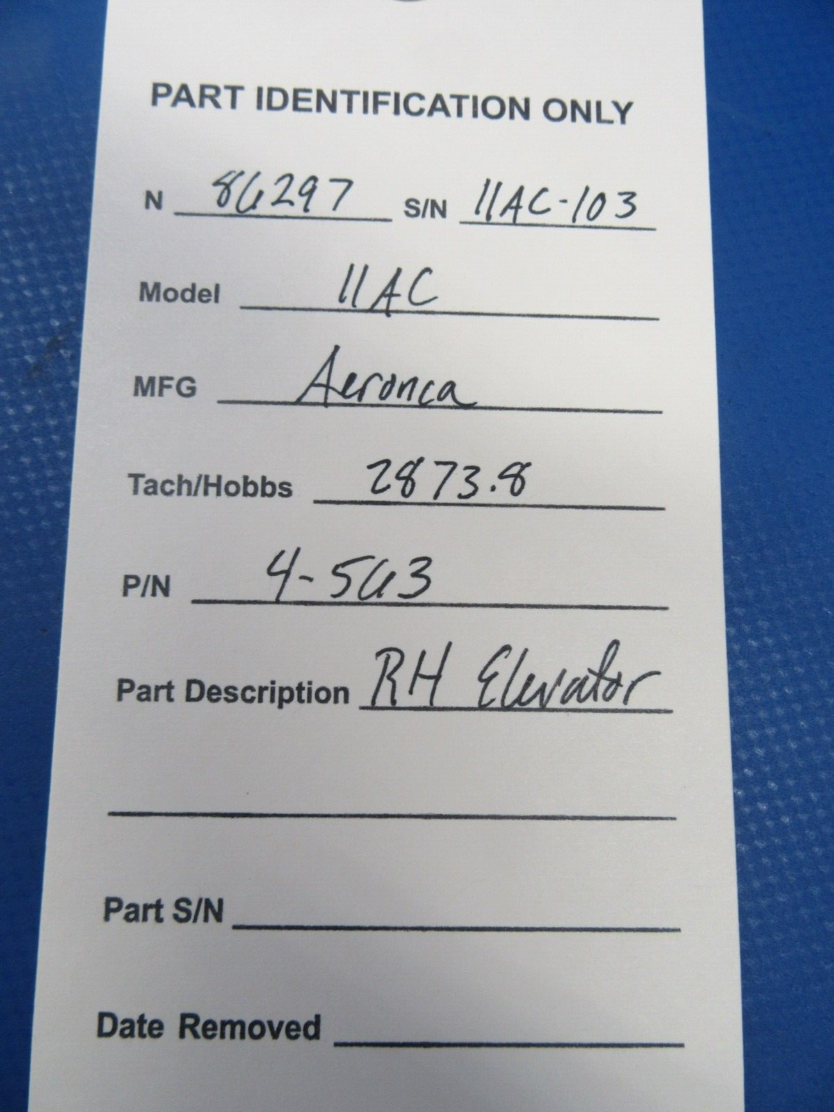 Aeronca 7 and 11 series RH Elevator P/N 4-563 (0924-10)