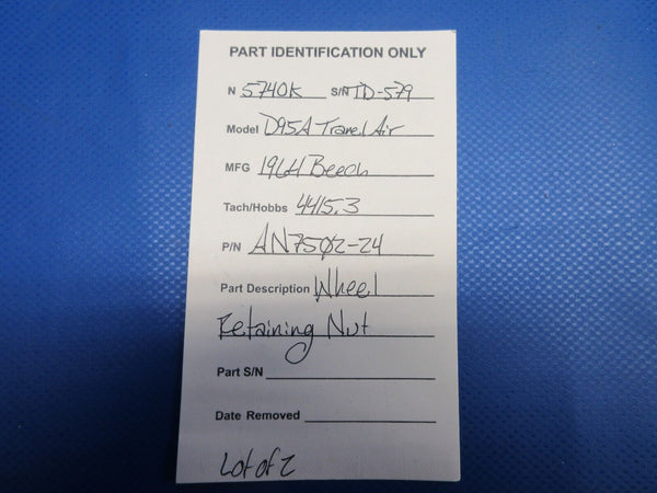 Beech 95 / D95A Travel Air Wheel Retaining Nut AN7502-24 LOT OF 2 (0524-10980