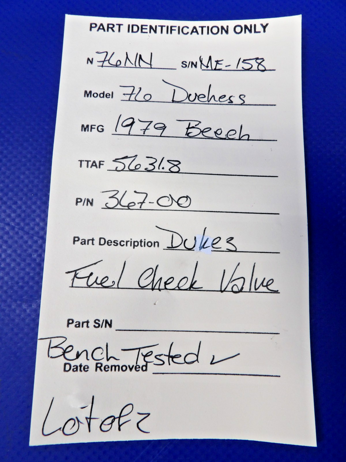Beech 76 Duchess Dukes Fuel Check Valve P/N 367-00 LOT OF 2 (0526-1297)9