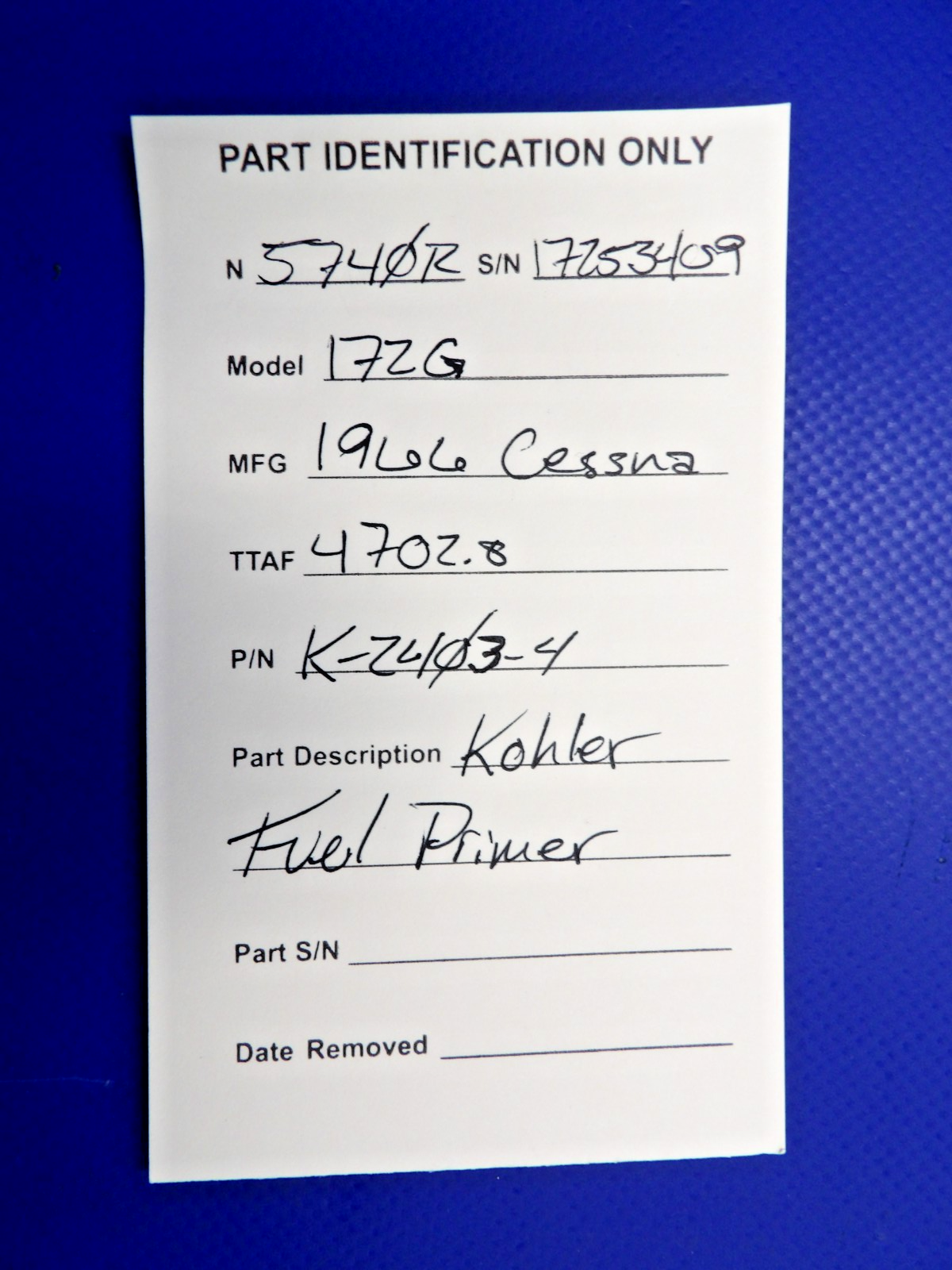 Cessna 172 / 172G Kohler Fuel Primer P/N K-2403-4 (0326-1209)13