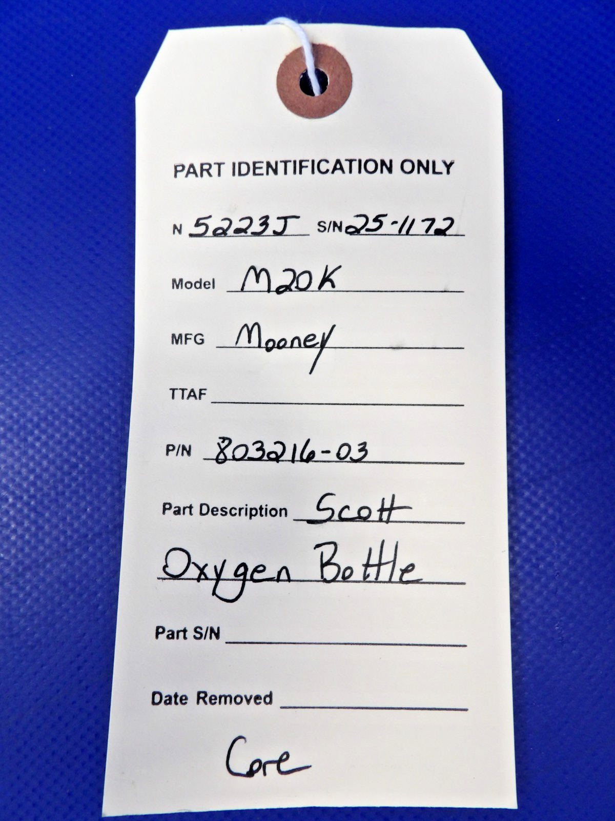 Mooney M20K Scott Oxygen Bottle P/N 803216-03 CORE (0726-1235)10