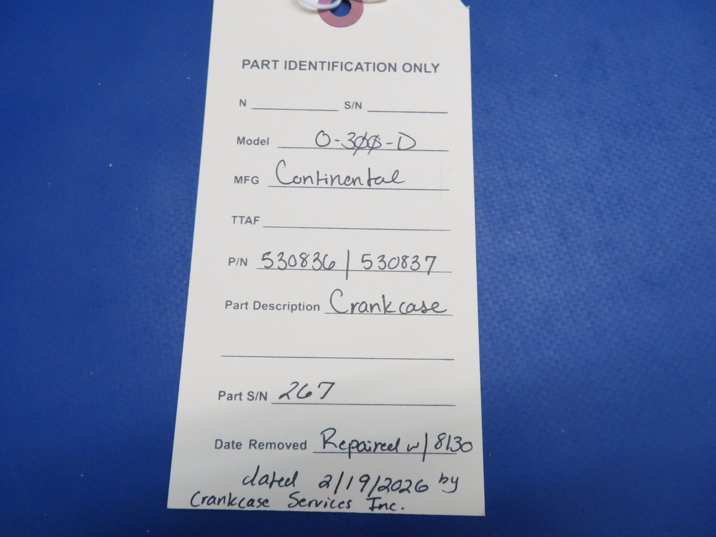 Continental O-300-D Crankcase P/N 530836, 530837 REPAIRED w/ 8130 (0326-1768)22