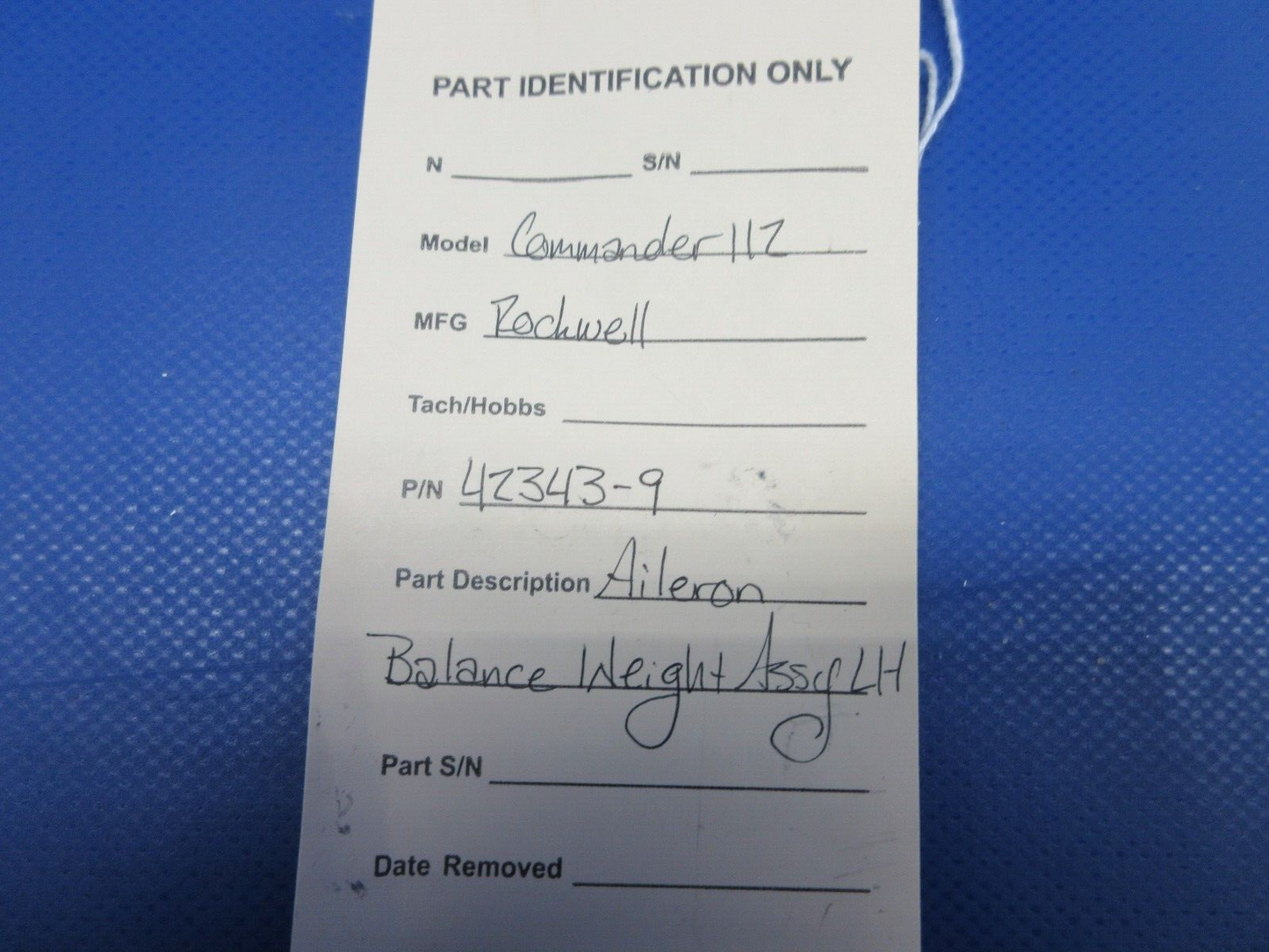 Rockwell Commander 112 Aileron Balance Weight Assembly LH P/N 42343-9 (0424-1120