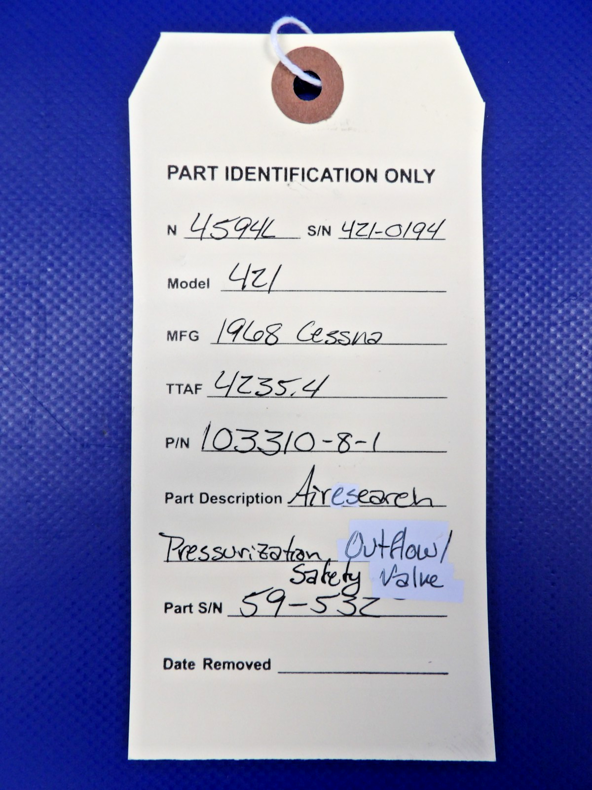 Cessna Airesearch Pressurization Outflow/Safety Valve P/N 103310-8-1 (0726-1205)8