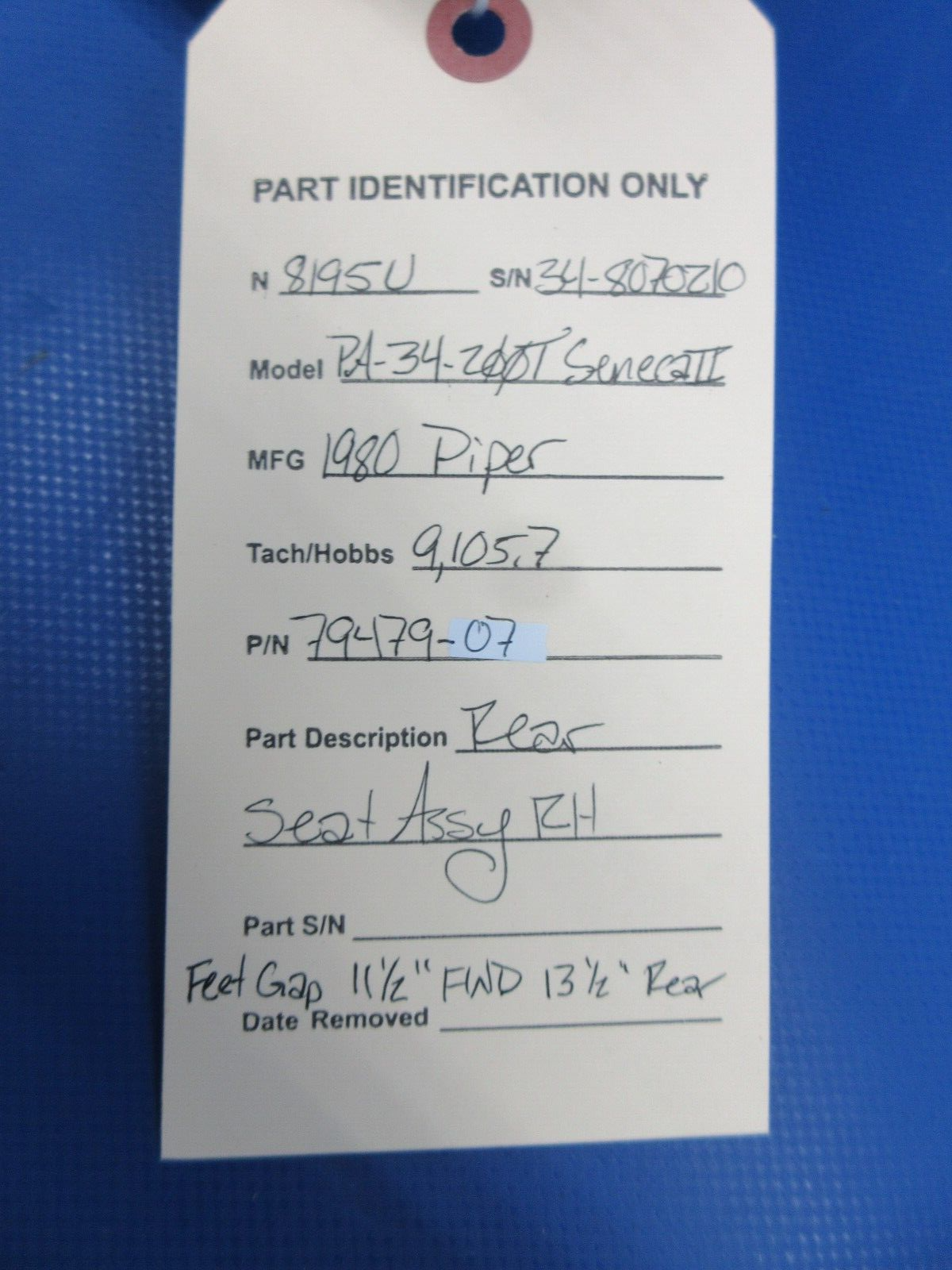 Piper PA-34-200T Seneca II Rear Seat Assy RH P/N 79479-07 (0524-636)