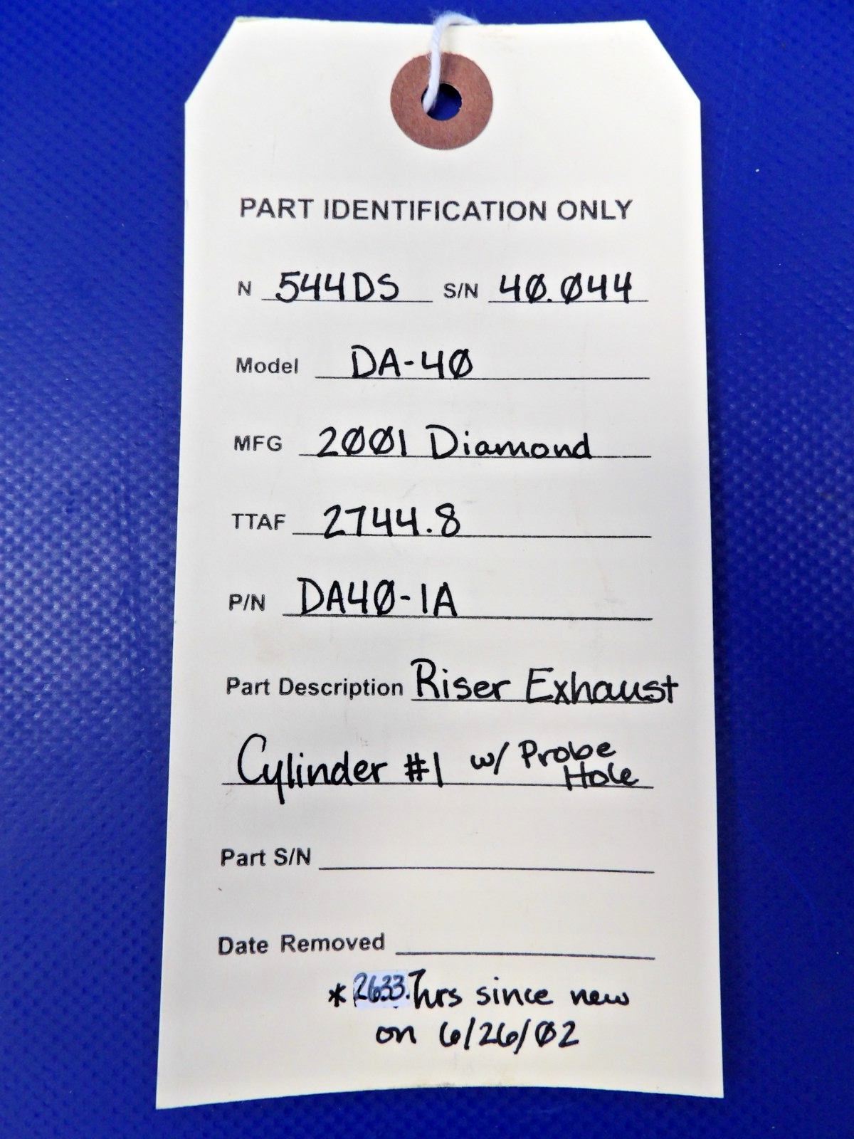 Diamond DA-40 Riser Exhaust Cylinder #1 w/ Probe Hole P/N DA40-1A (0726-1264)12