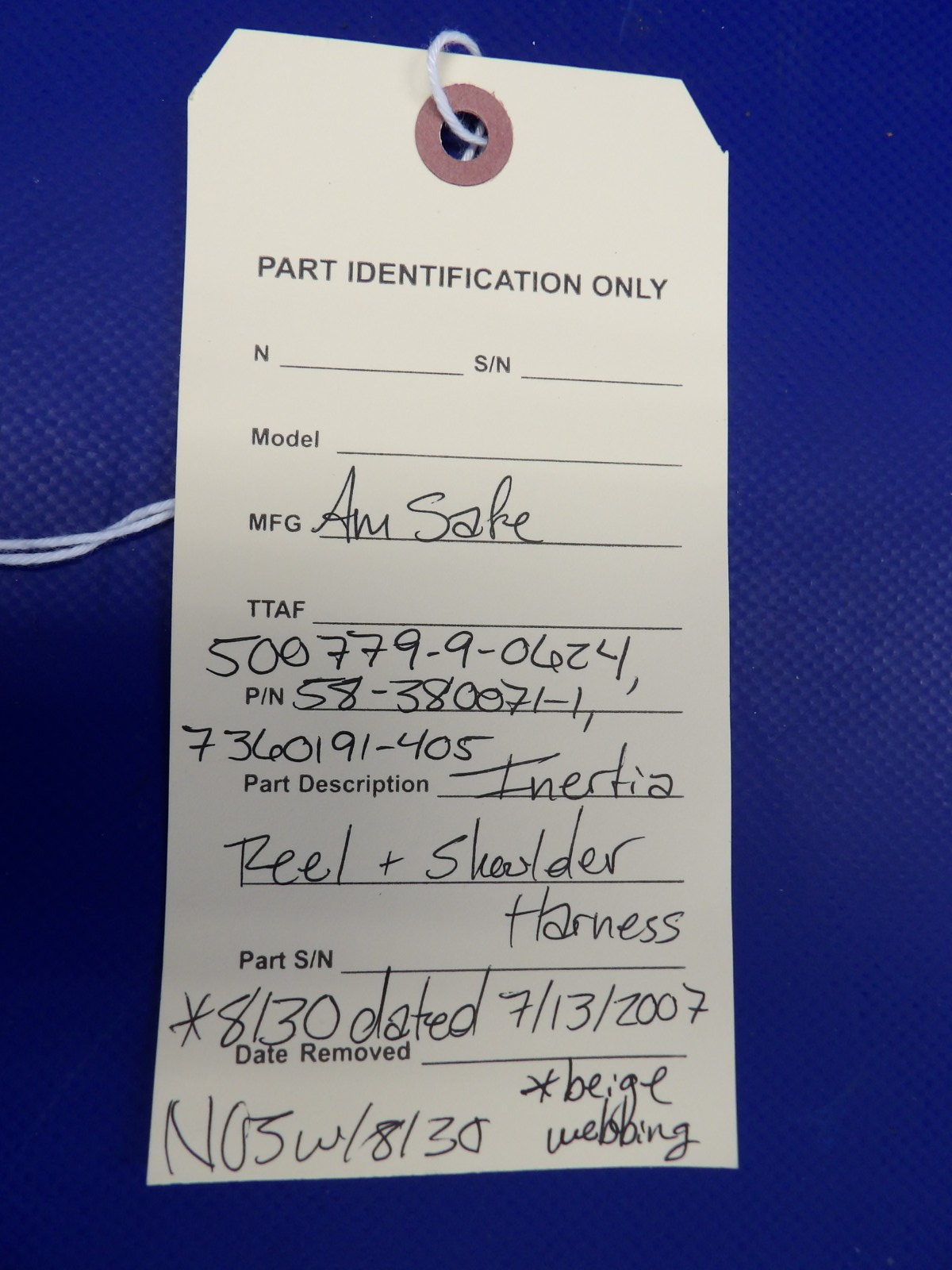 Am Safe Inertia Reel & Shoulder Harness NOS w/8130 P/N 500779-9-0624 (0326-1242)15