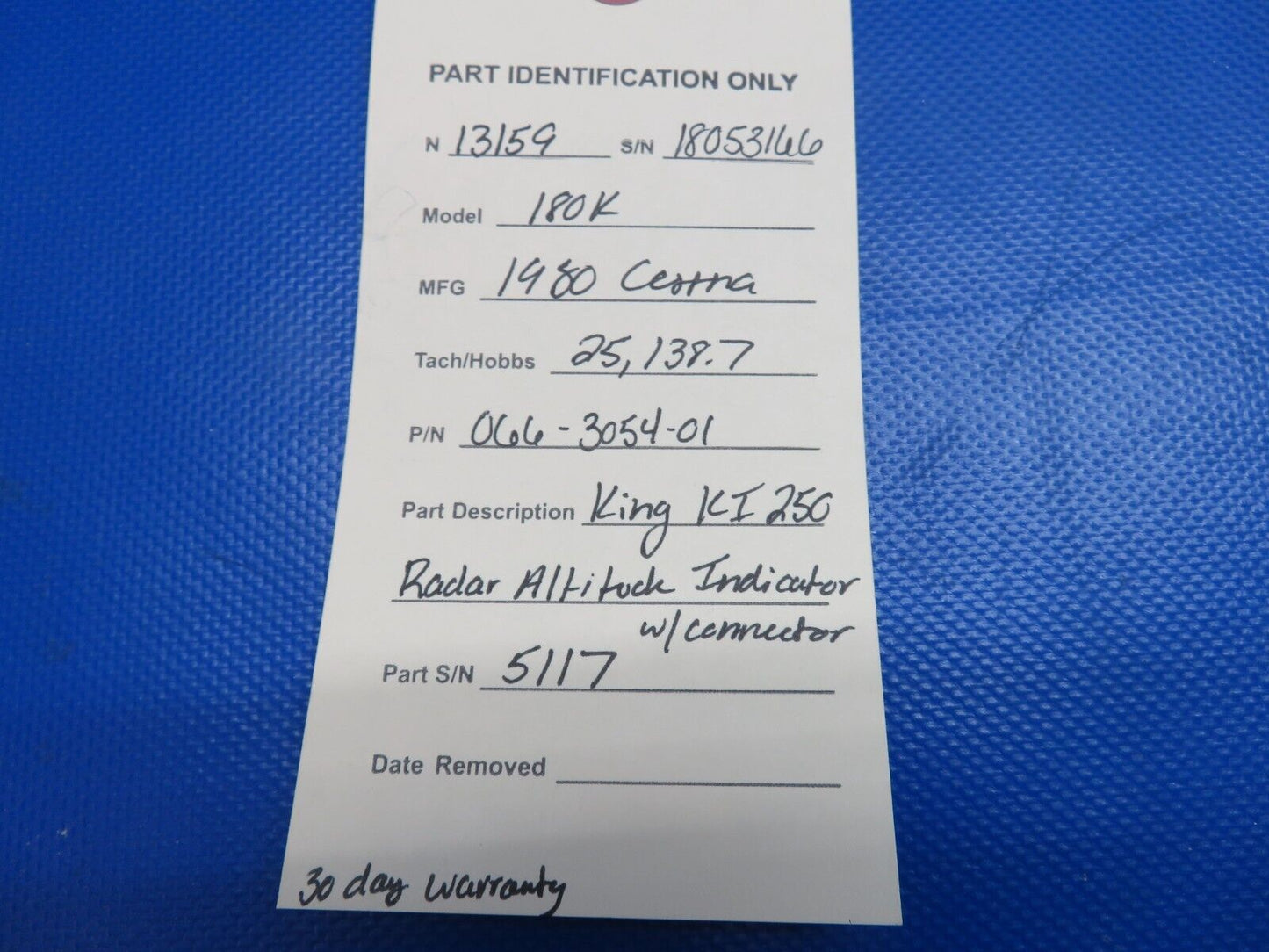 King KI250 Radar Altitude Indicator, Connector 066-3054-01 WARRANTY (0524-1748)