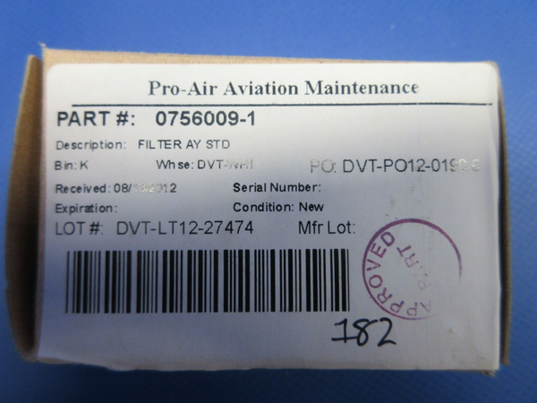 Cessna Fuel Filter Assembly P/N 0756009-1 NOS (0424-1254)