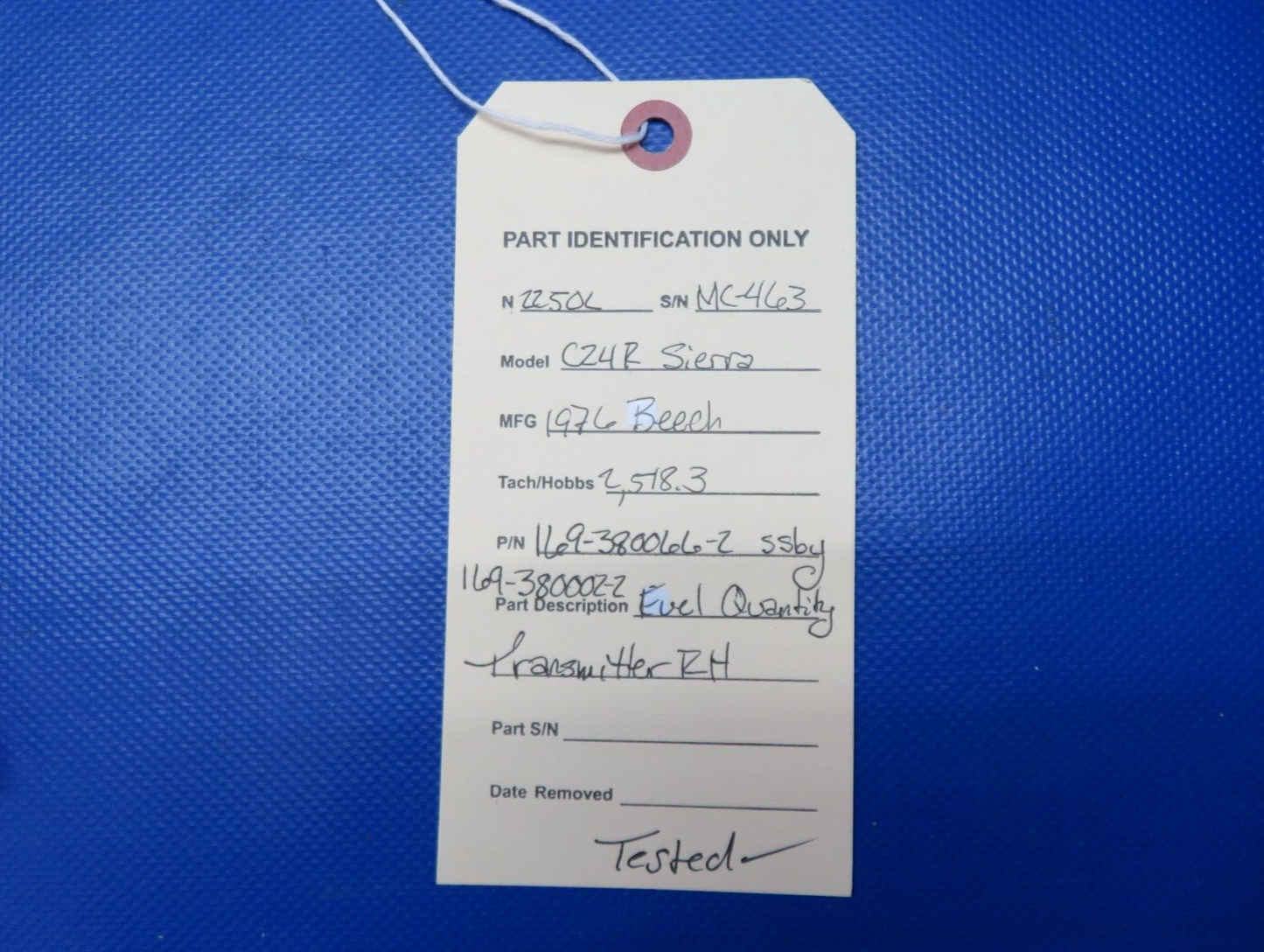 Beech C24R Fuel Quantity Transmitter RH P/N 169-380066-2 TESTED (0524-1573)