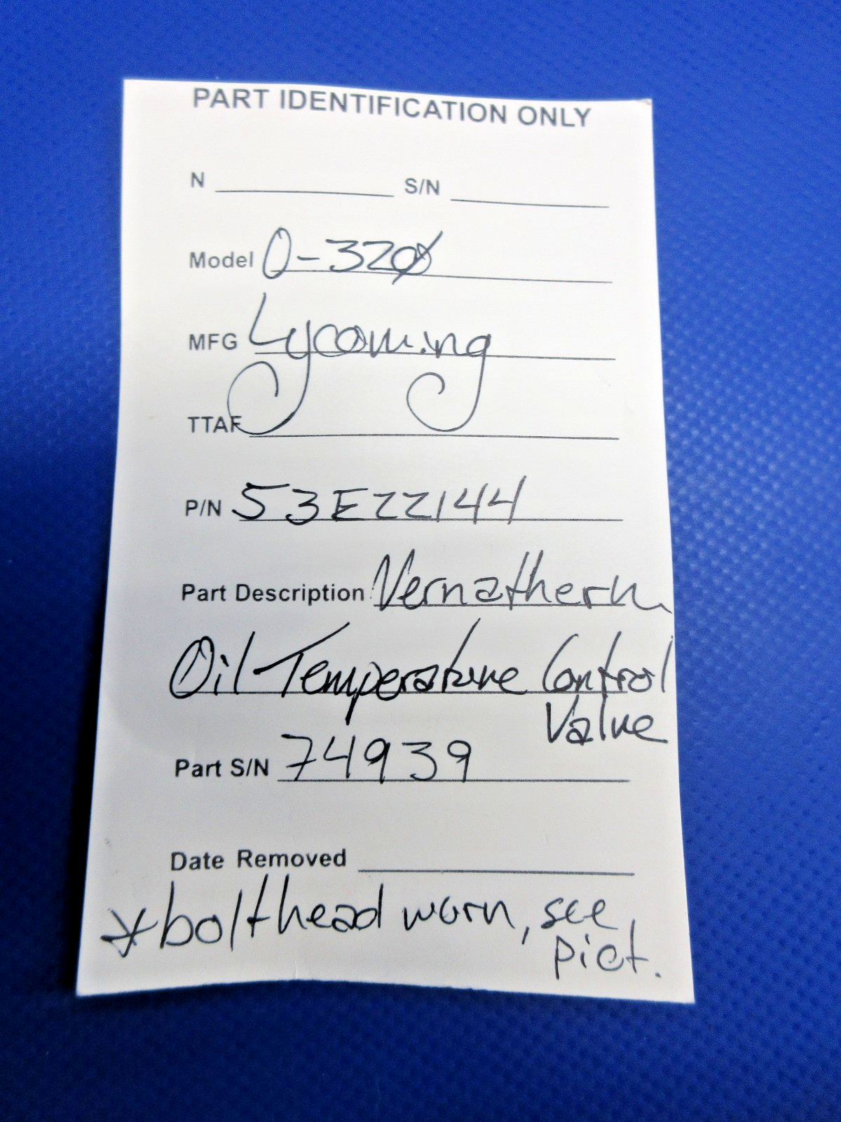 Lycoming O-320 Vernathern Oil Temperature Control Valve P/N 53E22144 (0226-995)12