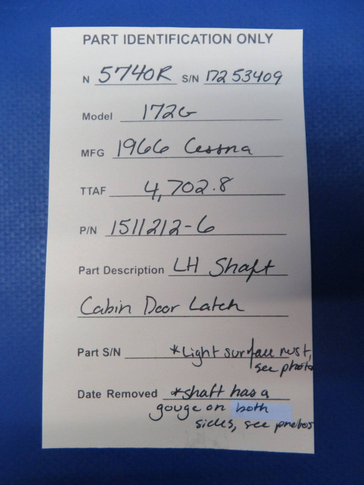 Cessna 172 / 172G LH Shaft Cabin Door Latch P/N 1511212-6 (0326-176)16