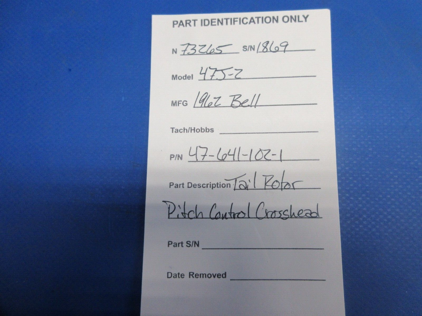 Bell 47J-2 Helicopter Tail Rotor Pitch Control Crosshead 47-641-102-1 (1124-865)