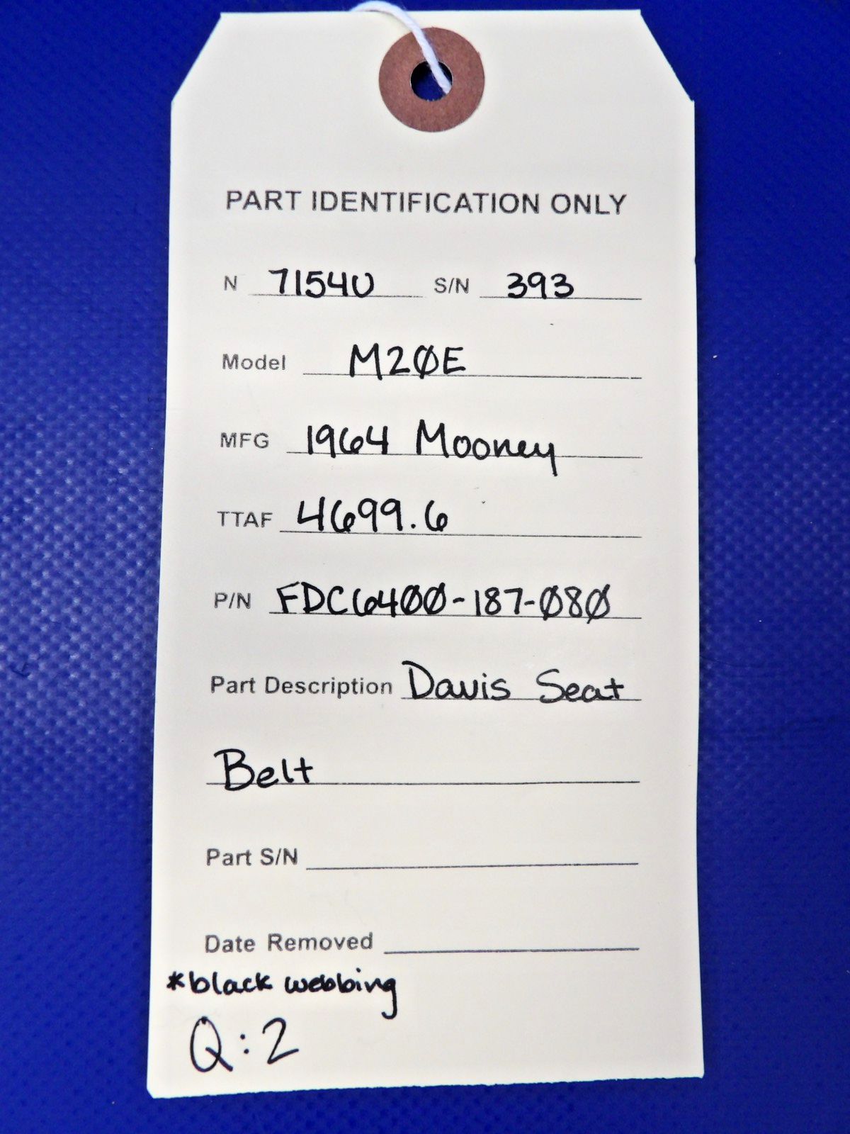 Mooney M20 / M20E Davis Seat Belt P/N FDC6400-187-080 (0826-1351)8