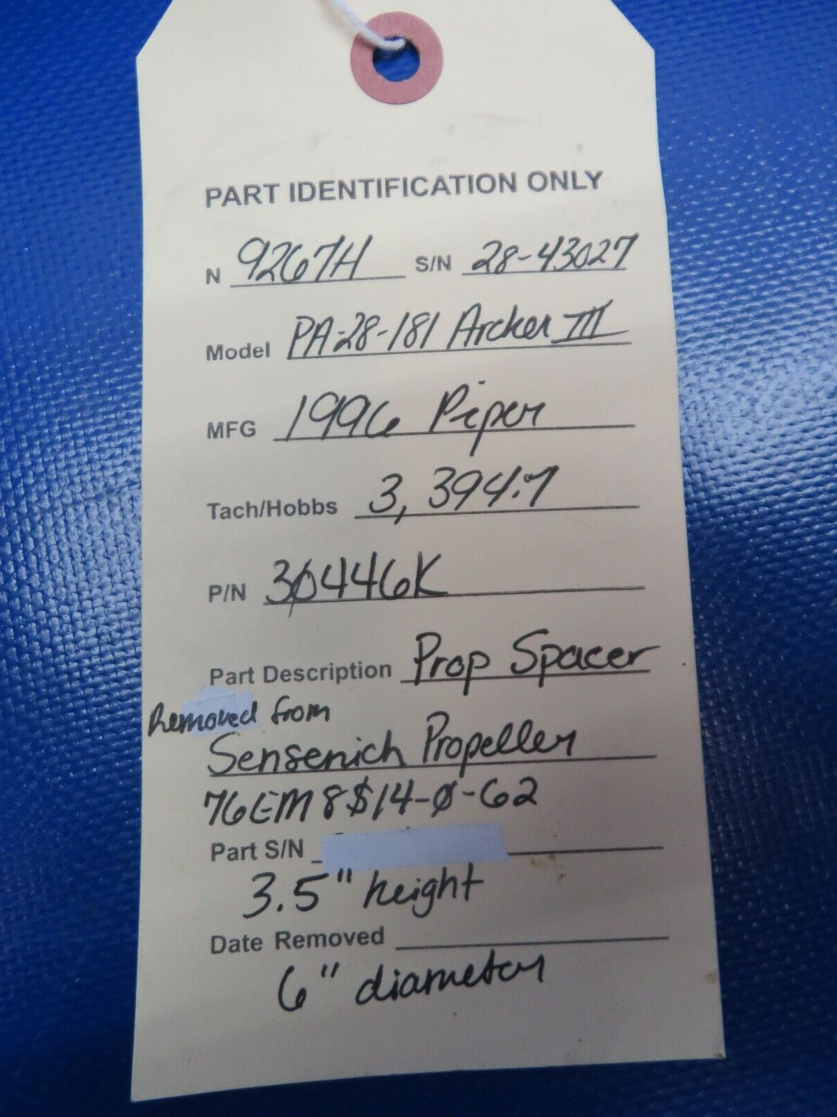 Piper PA-28-181 Archer III Prop Spacer P/N 30446K 3.5" x 6" (1224-208)9