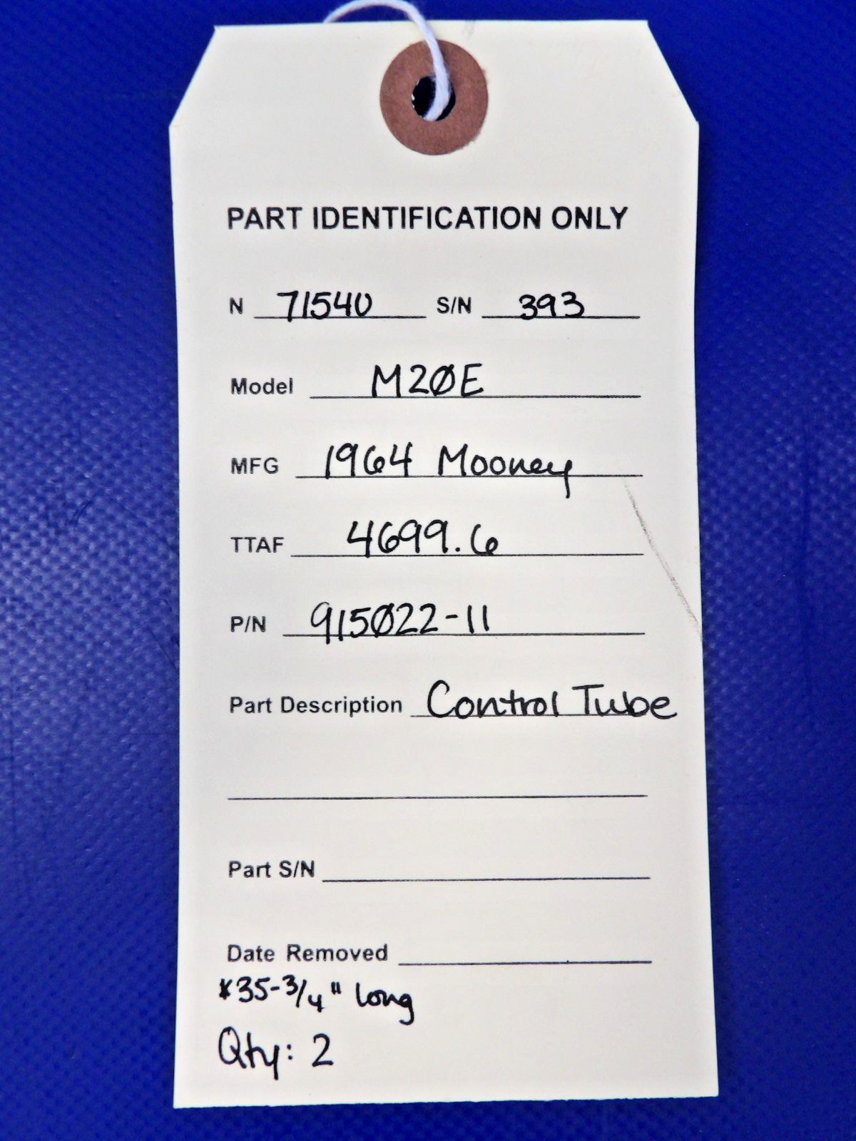 Mooney M20 / M20E Control Tube P/N 915022-11 (0826-1295)8