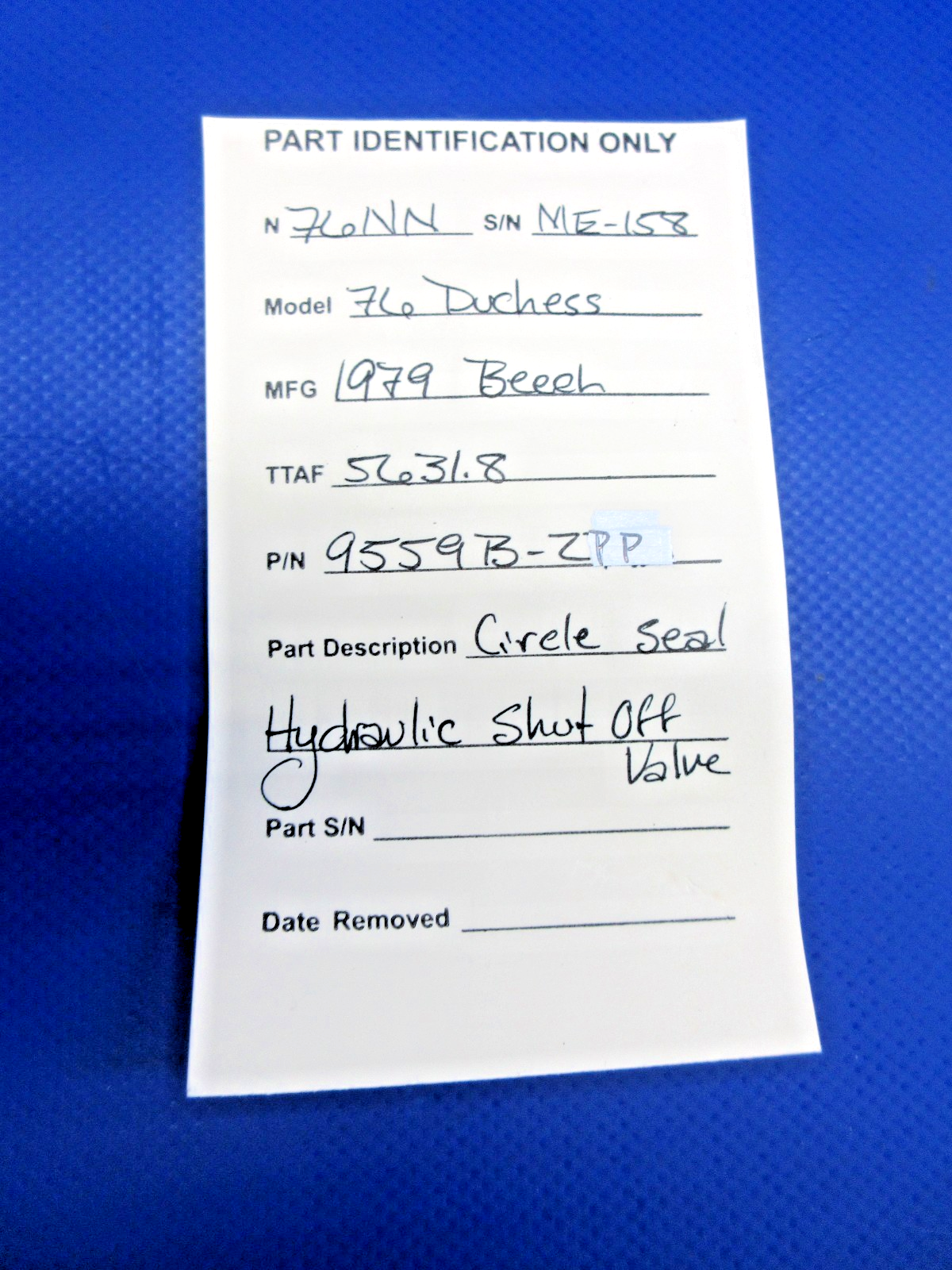 Beech 76 Duchess Circle Seal Hydraulic Shut Off Valve P/N 9559B-2PP (0526-879)12