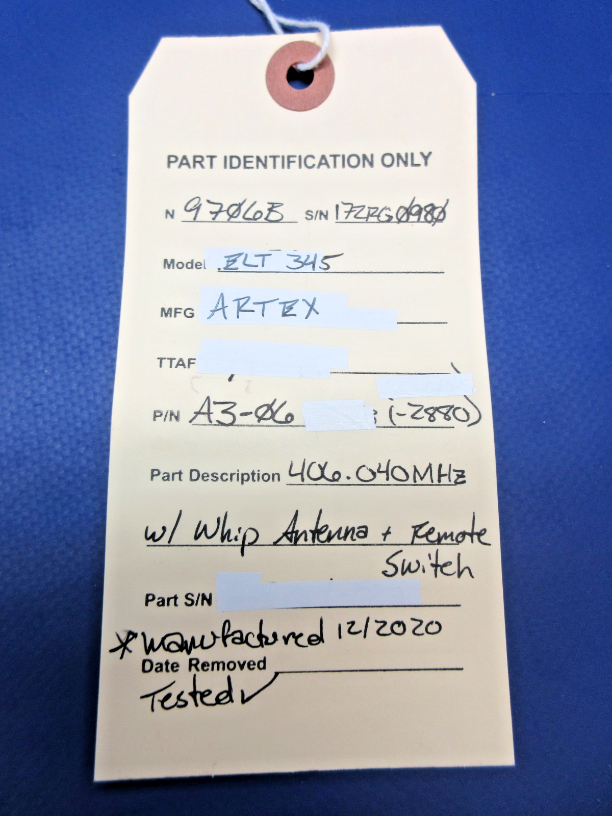 ARTEX ELT 345 w/ Whip Antenna & Remote Switch P/N A3-06-2883 TESTED (0626-826)14