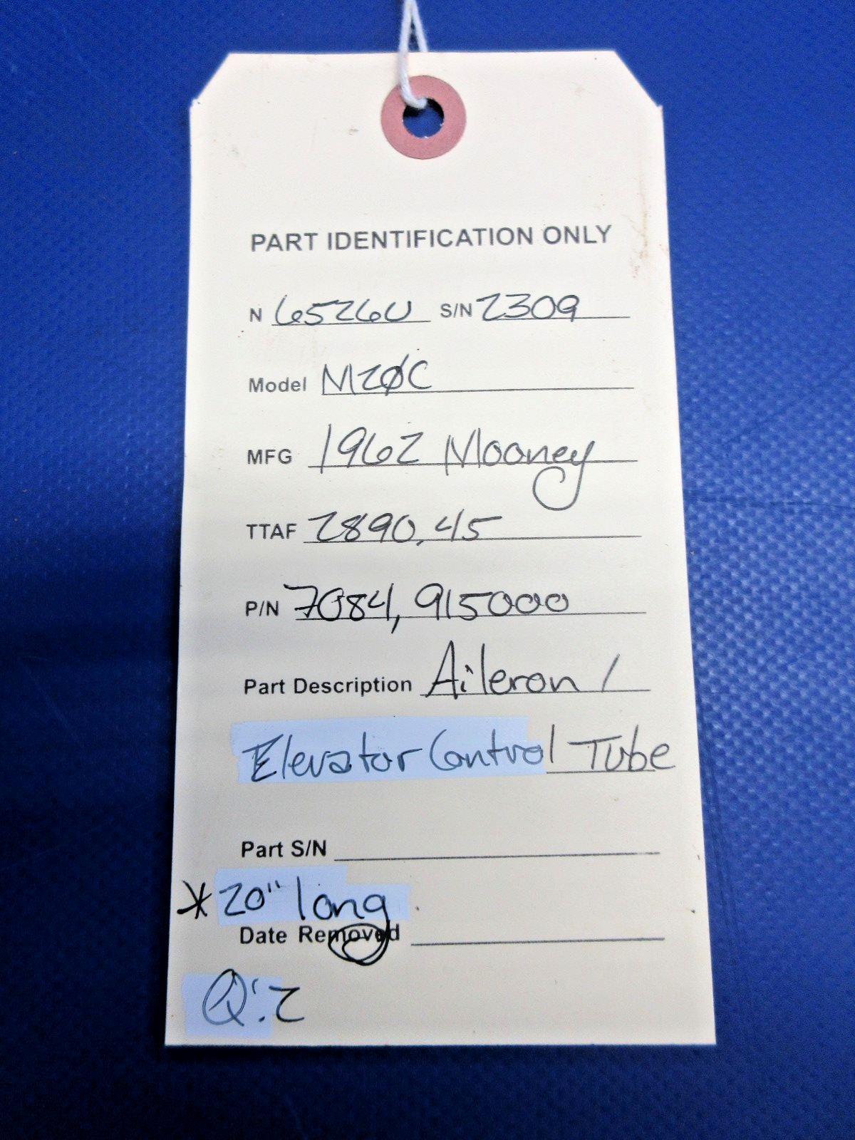 Mooney M20 / M20C Aileron / Elevator Control Tube P/N 7084 (0426-907)8