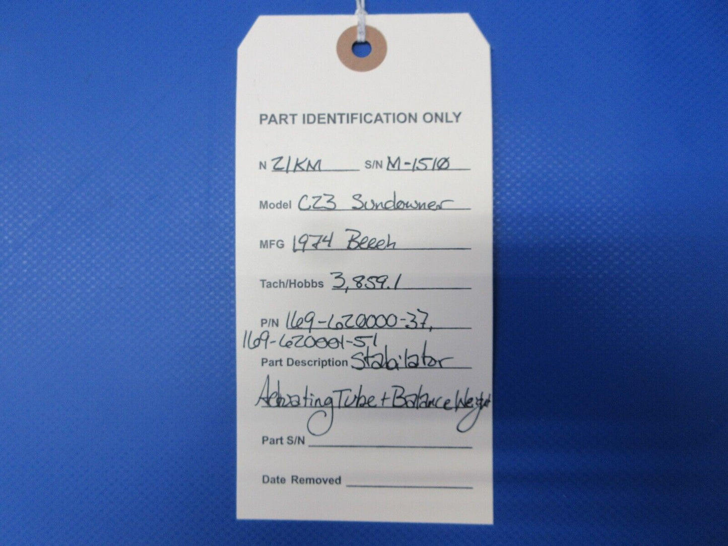 Beech Stabilator Actuating Tube & Balance Weight P/N 169-620000-37 (0724-2110)