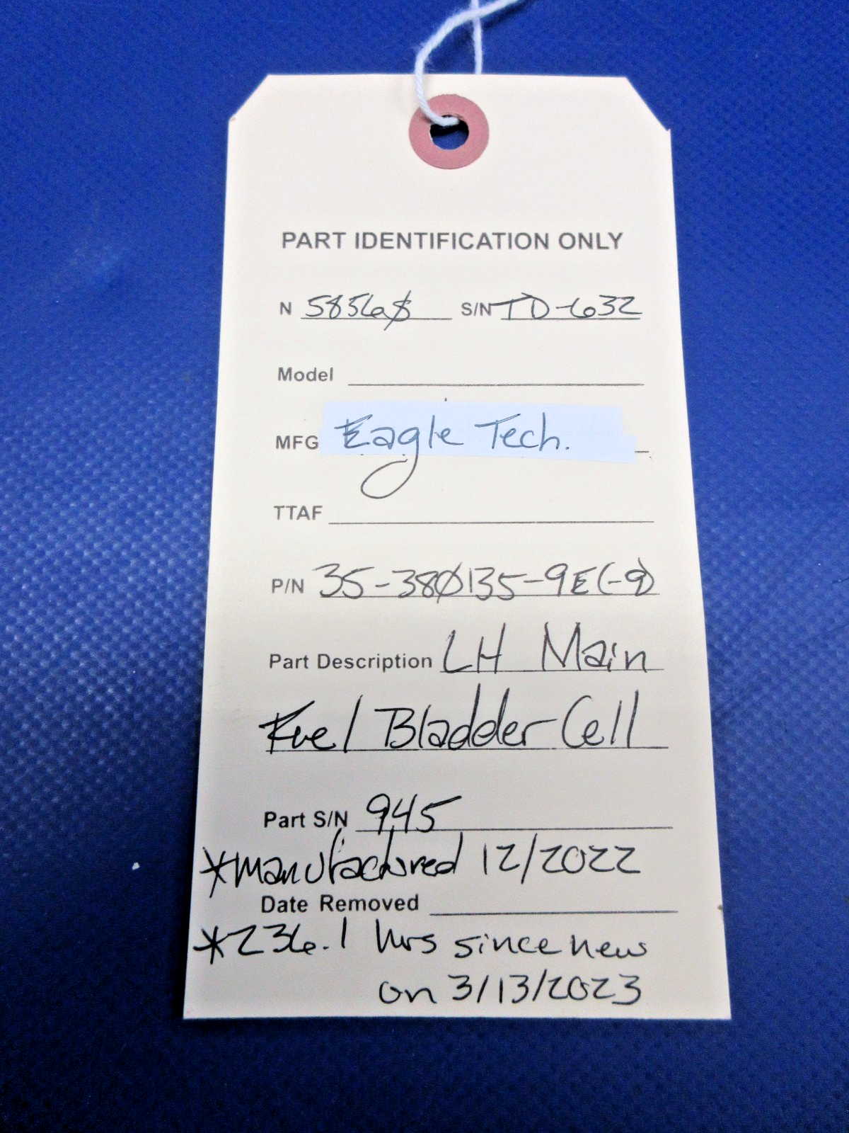 Beech 95 Eagle Tech Left Hand Main Fuel Bladder Cell P/N 35-380135-9E (0326-856)17