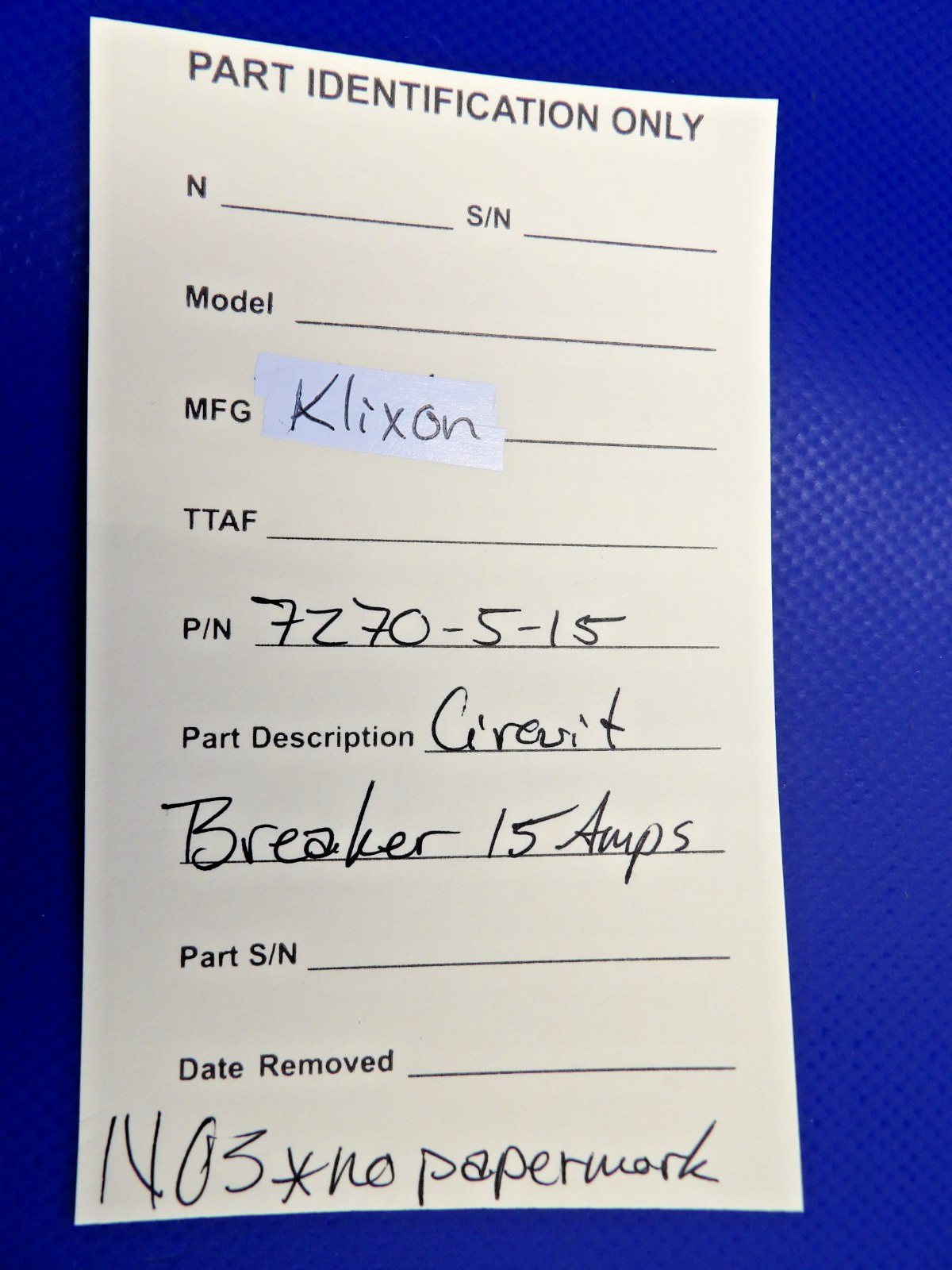 Klixon Circuit Breaker 15 Amps P/N 7270-5-15 NOS (0426-1269)8