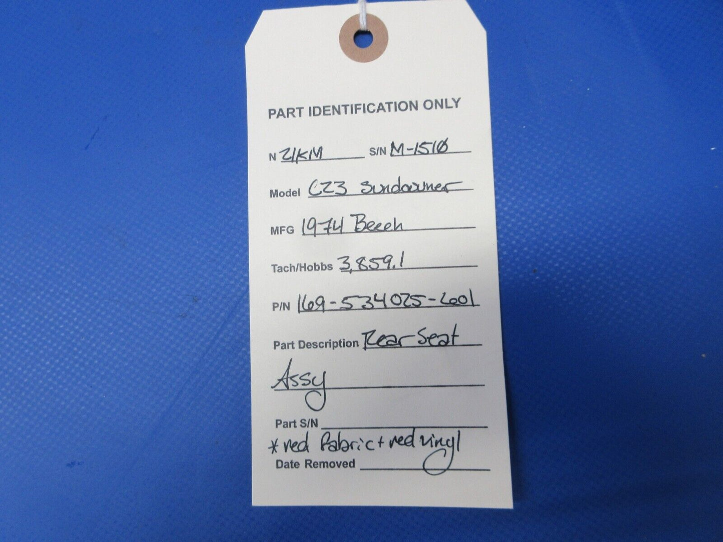 Beech C23 Sundowner Rear Seat Assy - Red Fabric P/N 169-534025-601 (0724-1447)