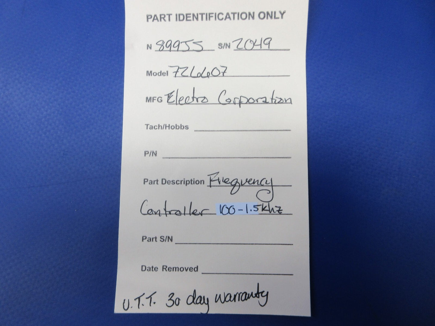 Enstrom 280FX Electro Corp 726607 Frequency Controller WARRANTY (0325-1386)9