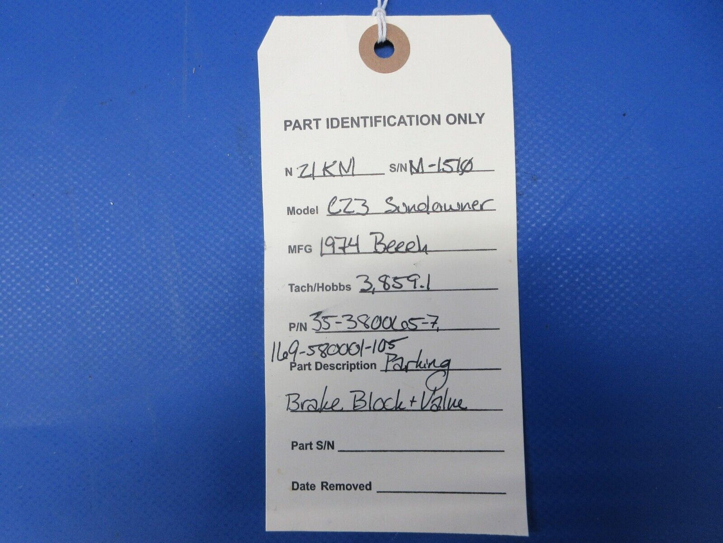 Beech C23 Sundowner Parking Brake Block & Valve P/N 35-380065-7 (0724-1439)