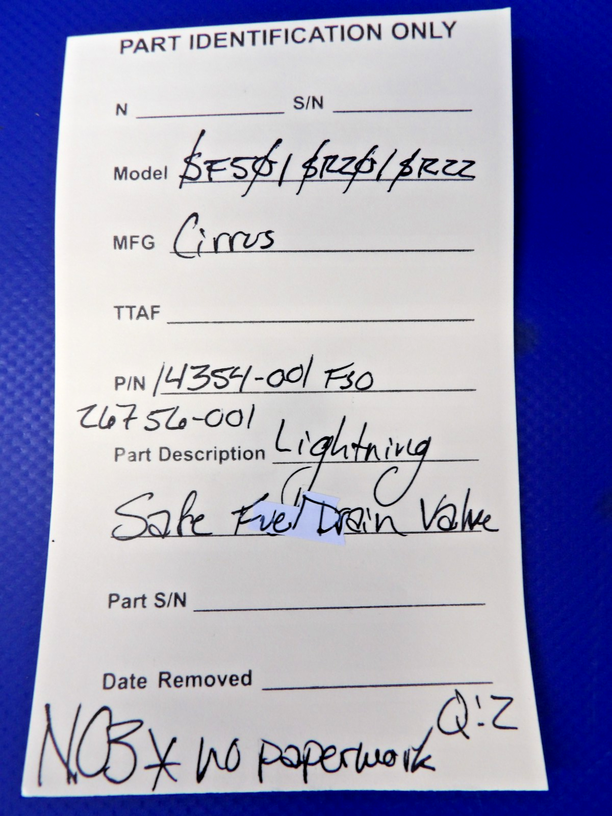 Cirrus SR20 / SR22 Lightning Safe Fuel Drain Valve 14354-001 NOS (0426-1404)14