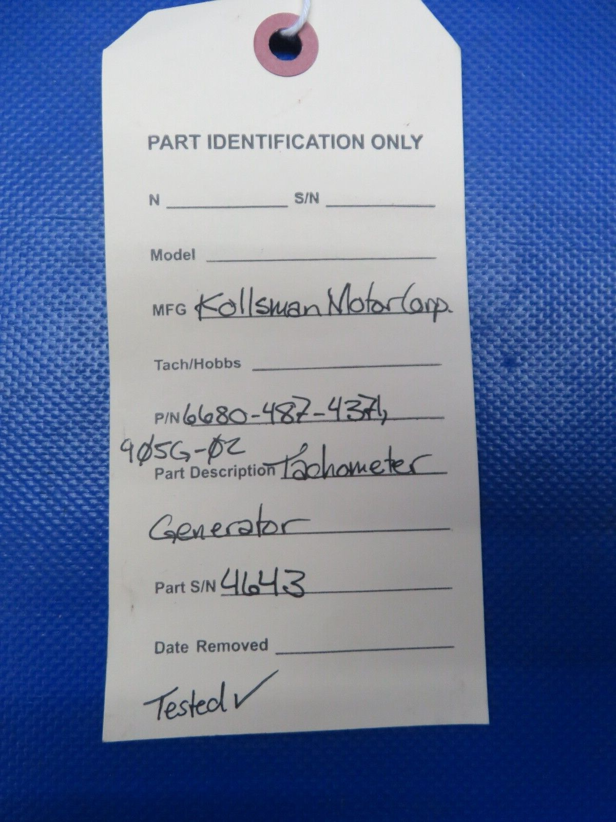 Kollsman Motor Corp Tachometer Generator P/N 6680-487-4374 TESTED (0924-126)
