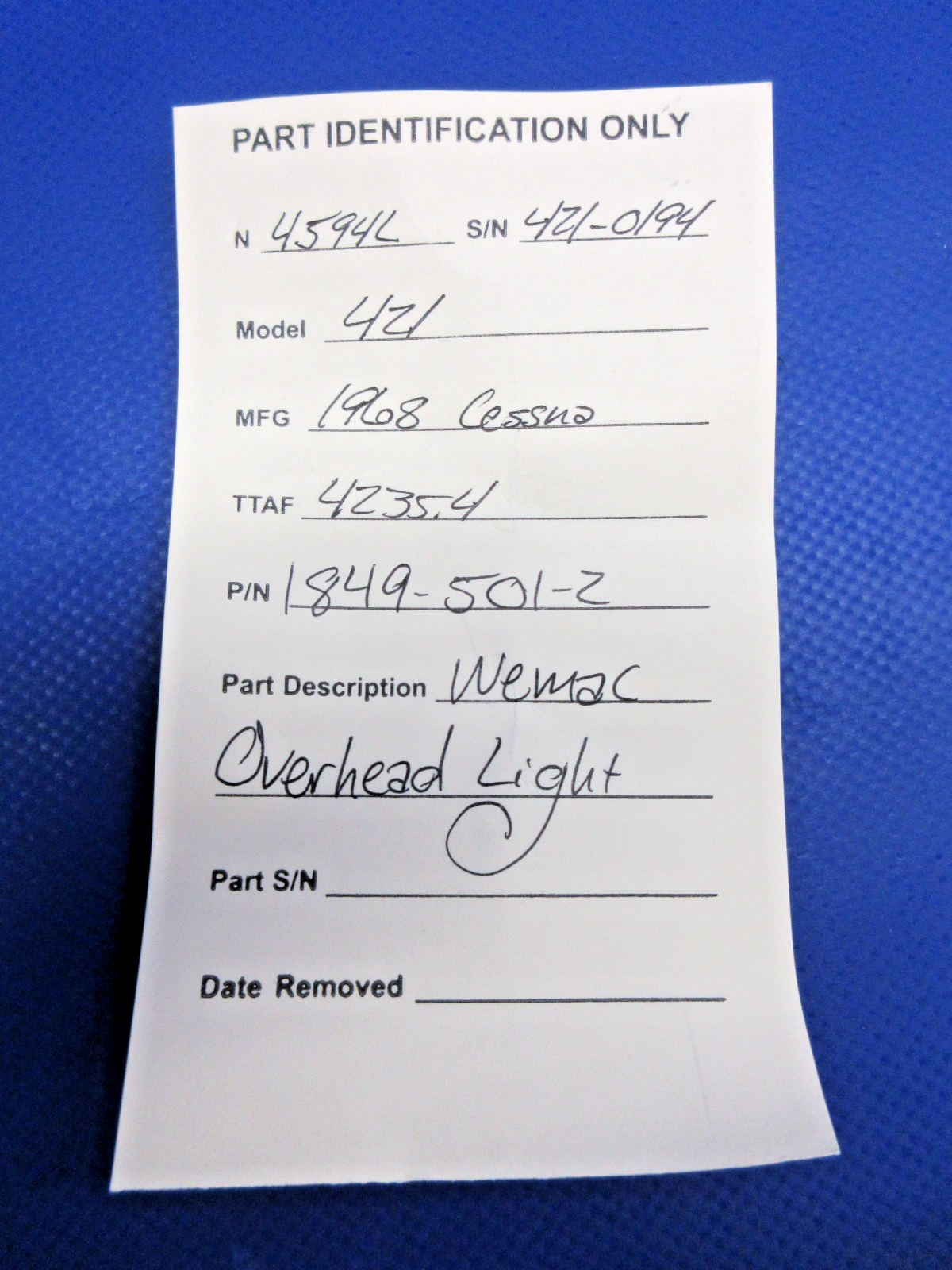 Cessna 421 Wemac Overhead Light P/N 1849-501-2 (0726-757)9