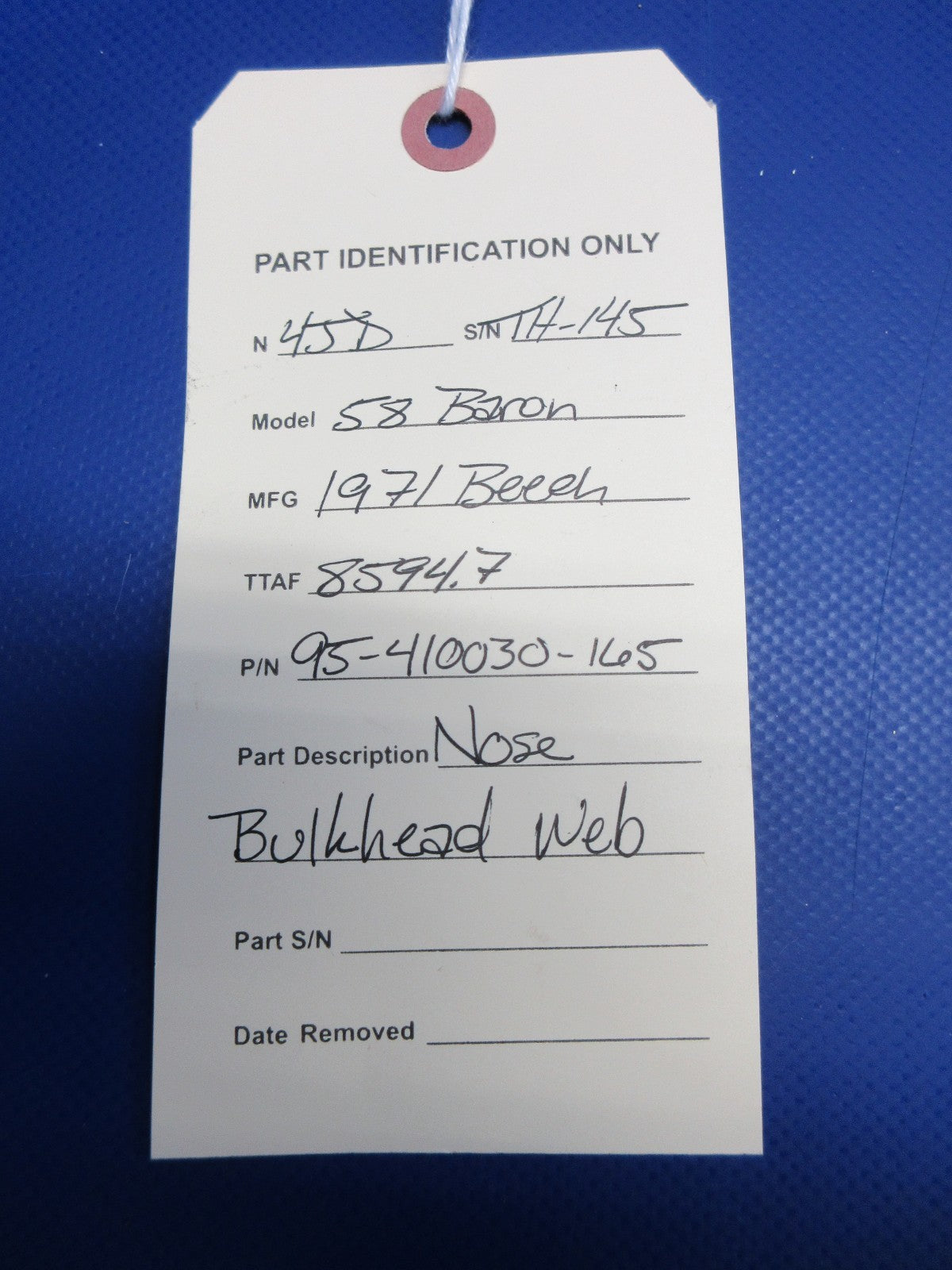 =Beech 58 Baron Nose Bulkhead Web P/N 95-410030-165 (0226-1041)9