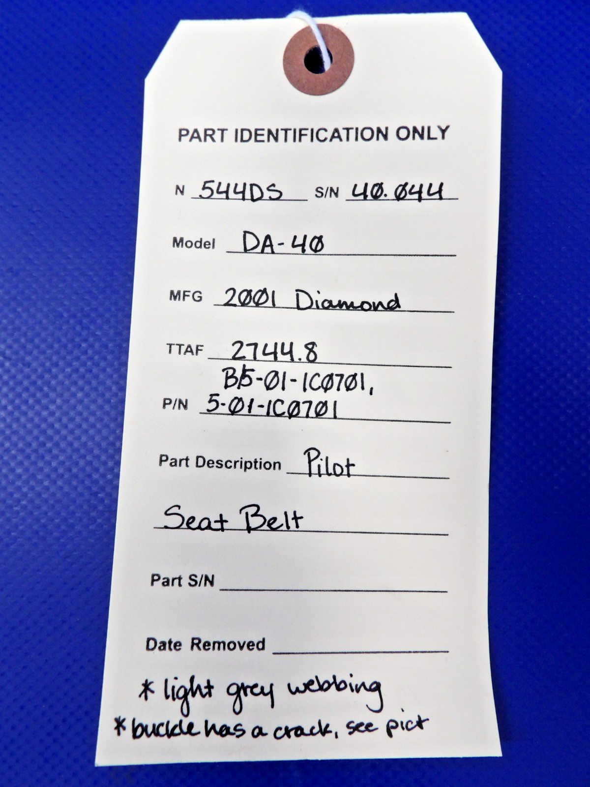Diamond DA-40 Pilot Seat Belt P/N 5-01-1C0701 (0726-1262)10