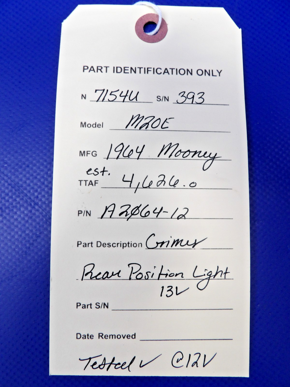 Mooney M20E Grimes Rear Position Light 13V P/N A2064-12 TESTED (0626-1506)10