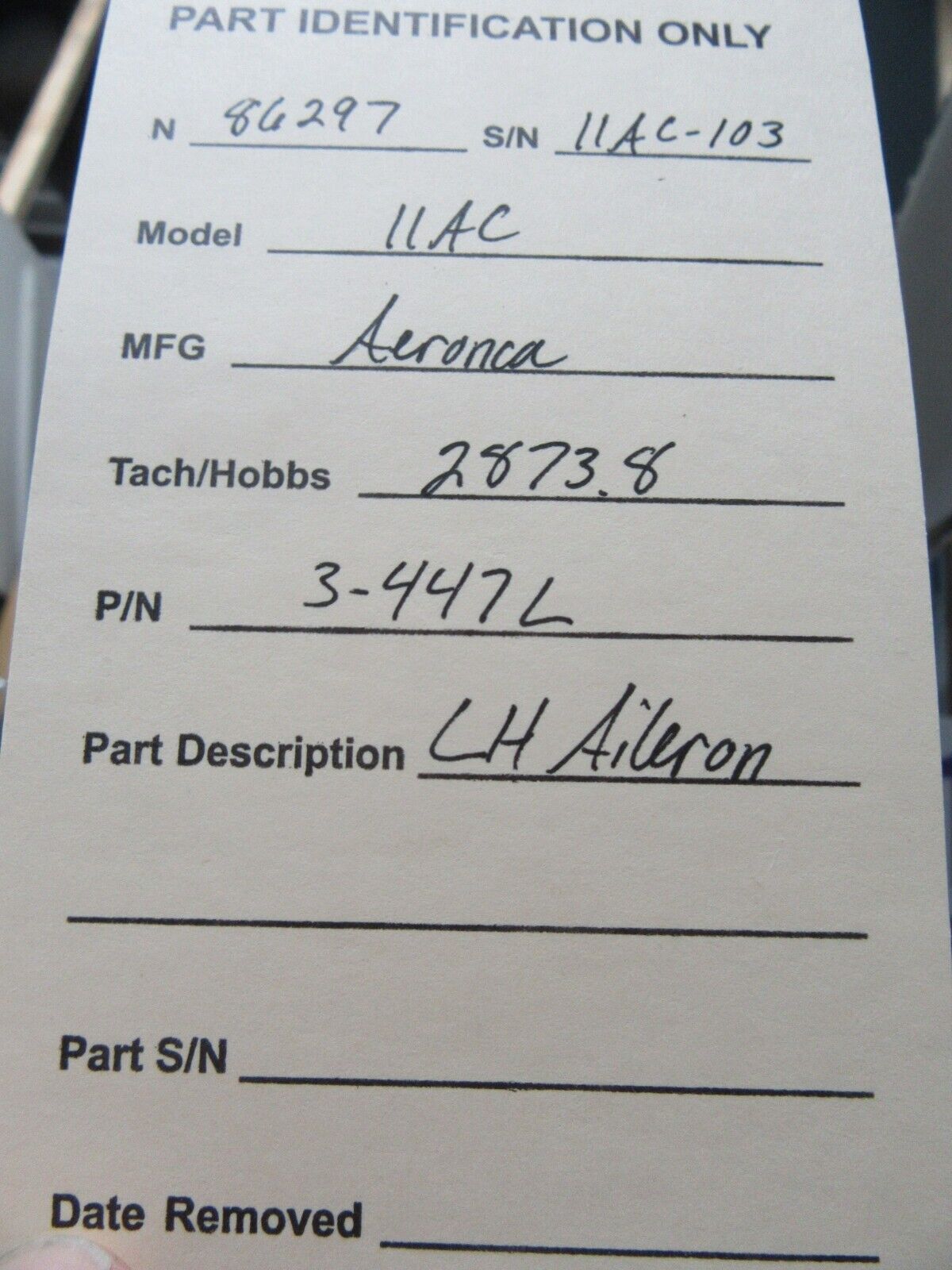 Aeronca 7 and 11 series LH Aileron P/N 3-447L (0924-11)