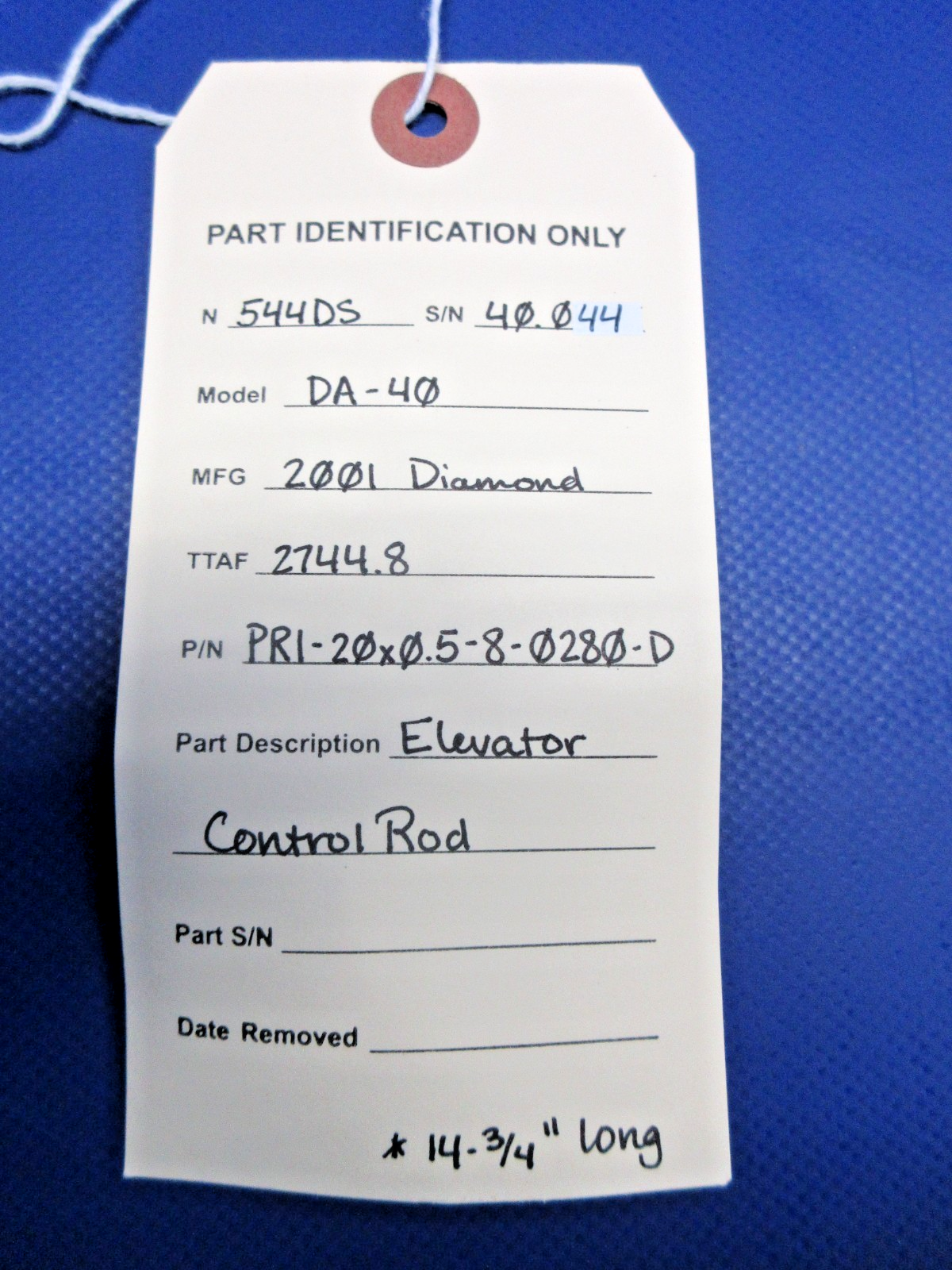Diamond DA-40 Elevator Control Rod P/N PRI-20X0.5-8-0280-D (0726-865)12