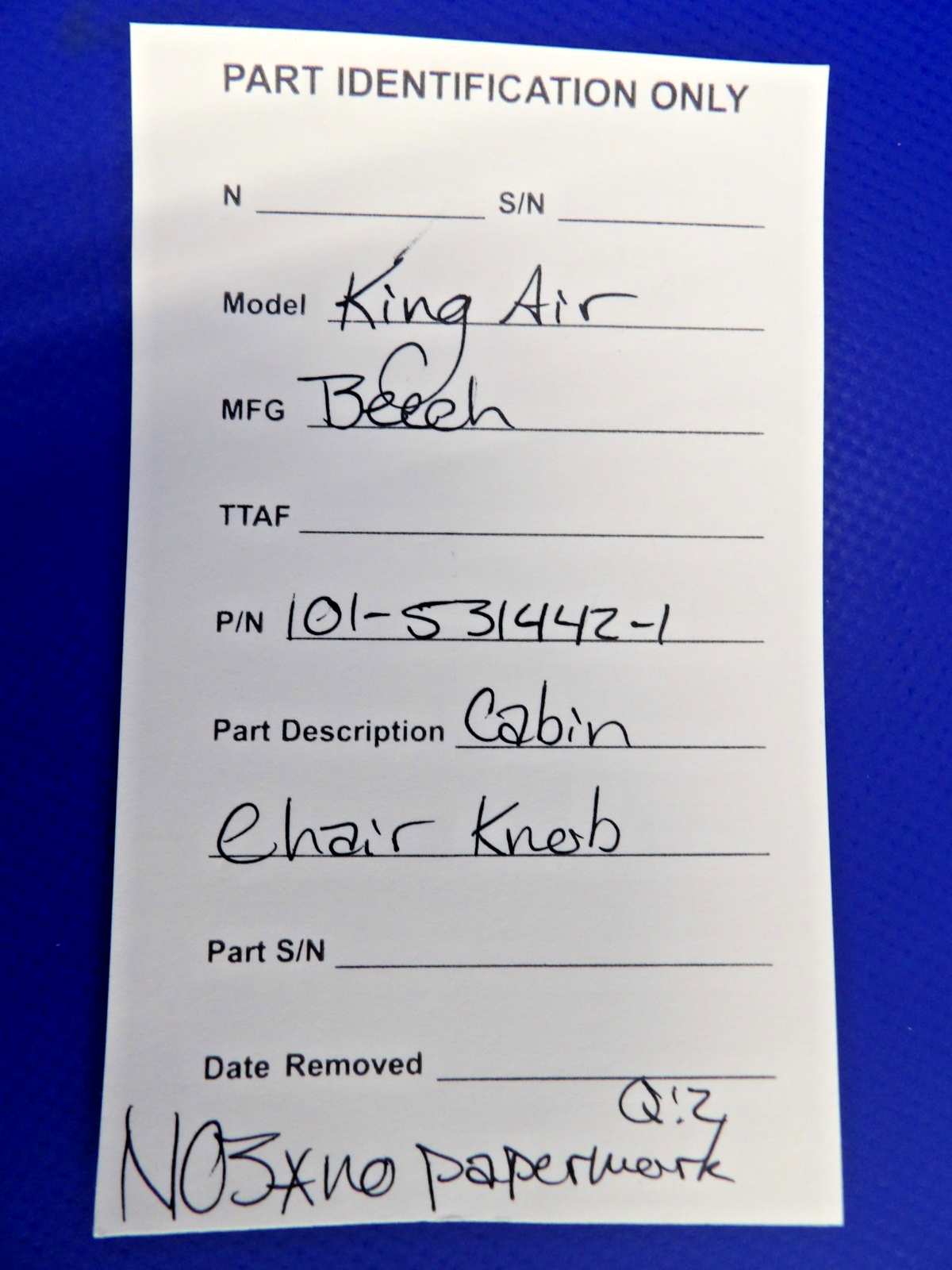 Beech King Air Cabin Chair Knob P/N 101-531442-1 NOS (0426-1285)9