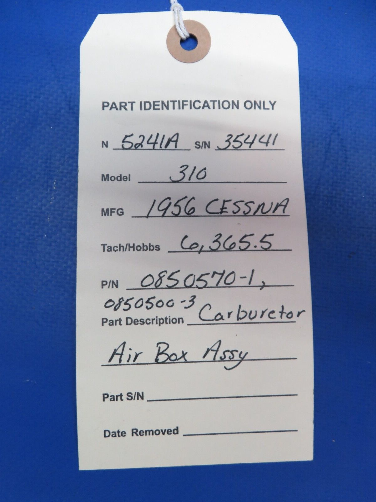 1956 Cessna 310 Carburetor Air Box Assy P/N 0850570-1 (0723-486)