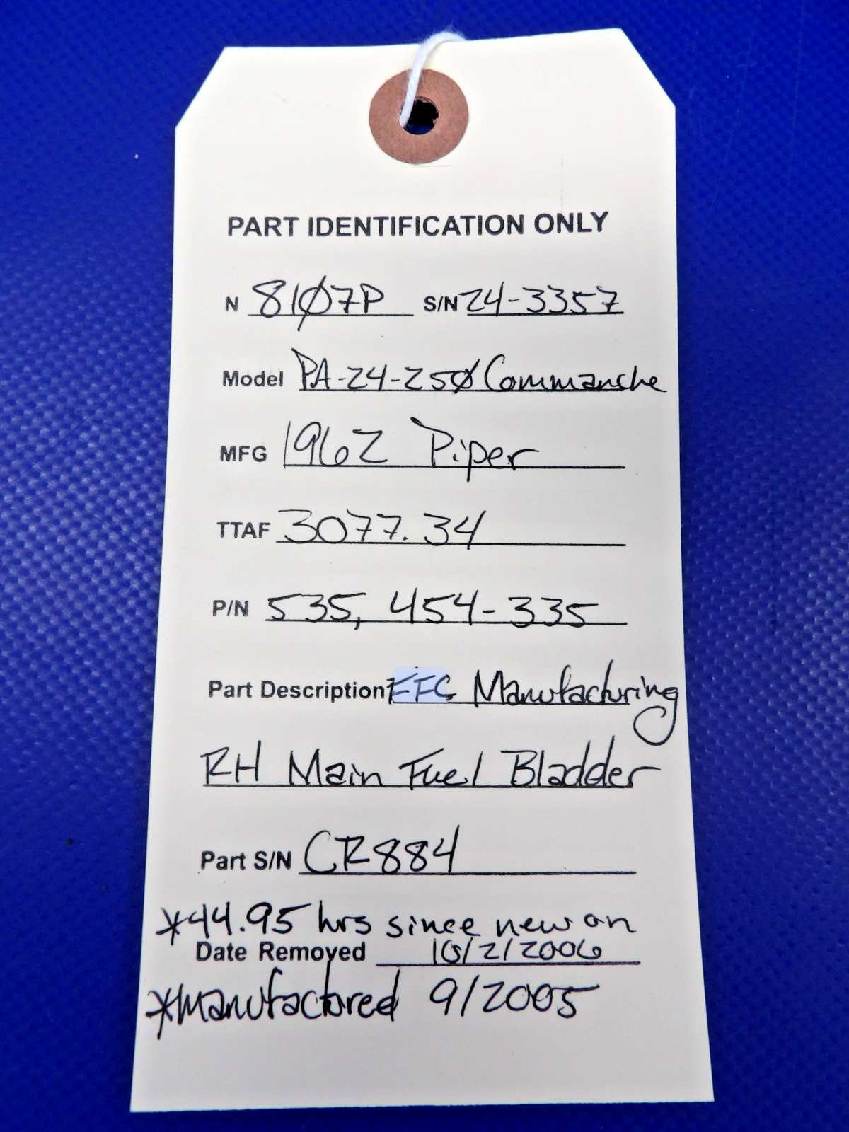 Piper Comanche FFC Manufacturing RH Main Fuel Bladder 535, 454-3 (0526-1269)12