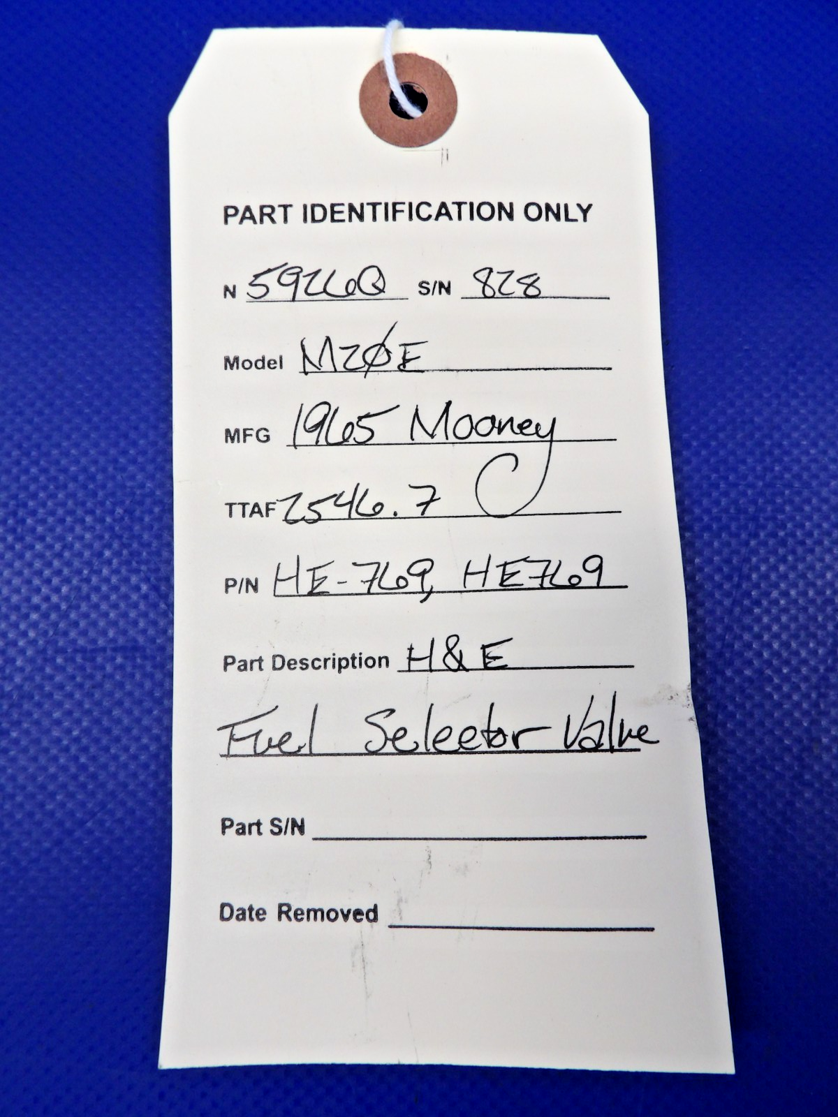 Mooney M20 / M20E H & E Fuel Selector Valve P/N HE-769 (0626-1240)9
