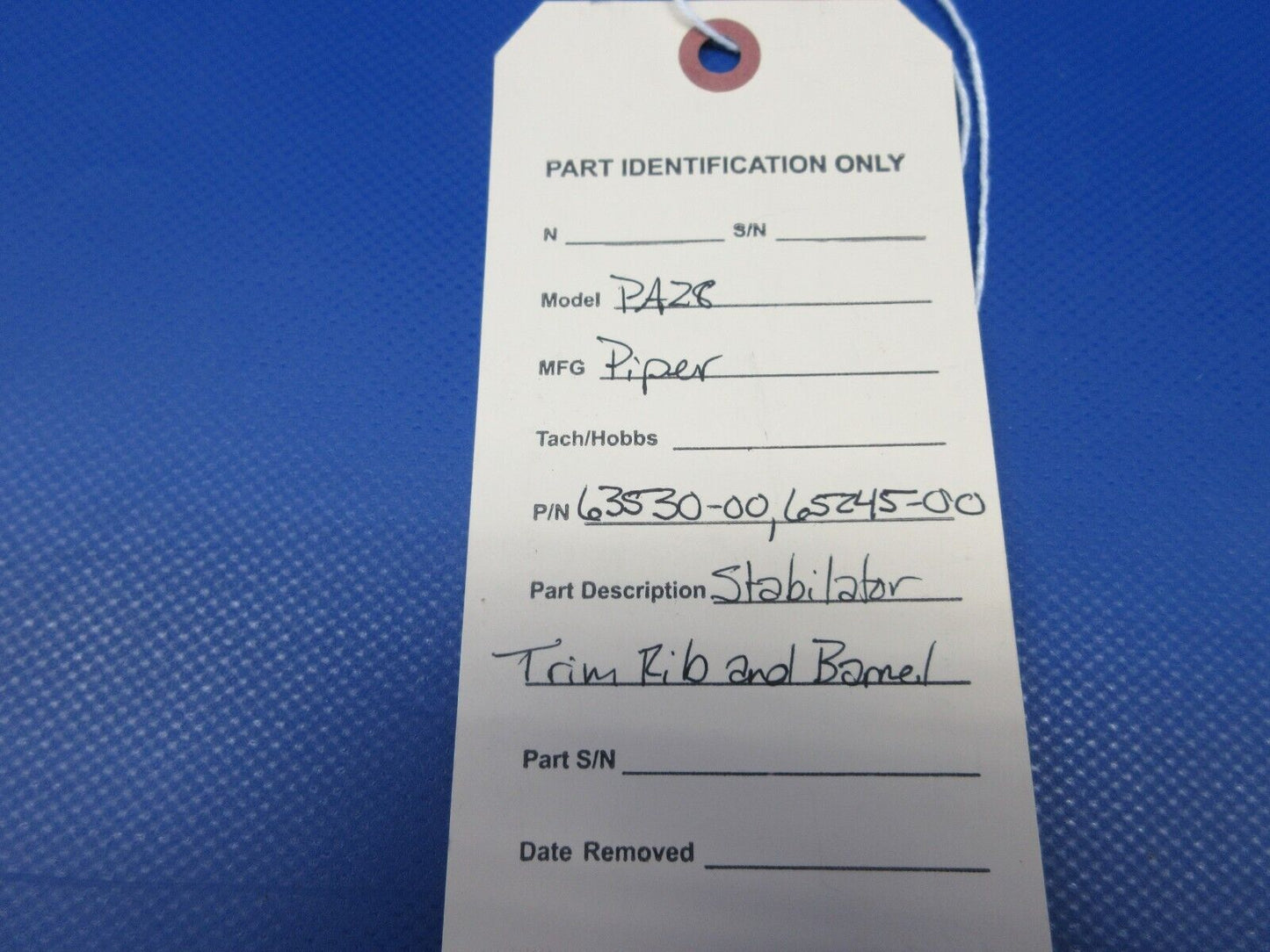 Piper PA28 Cherokee Stabilator Trim Rib and Barrel P/N 63530-00 (0324-1326)