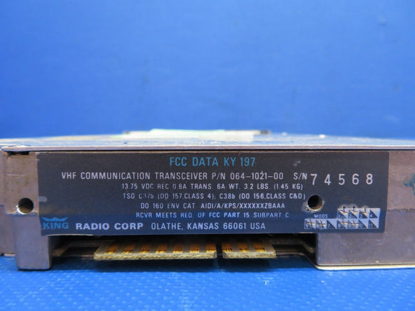 King KY197 VHF Com. Transceiver 14V w/ Tray P/N 064-1021-00 CORE (0424-1756)