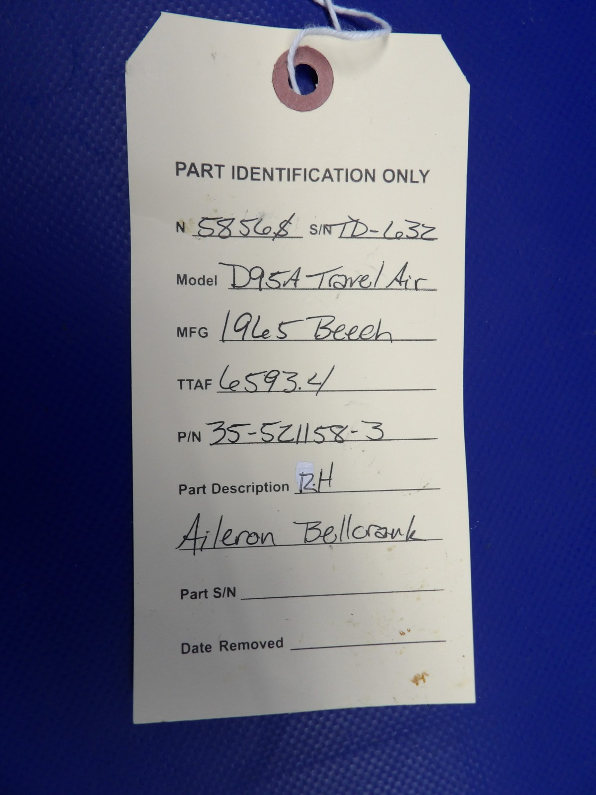 Beech D95A Travel Air Right Hand Aileron Bellcrank P/N 35-521158-3 (0326-406)10