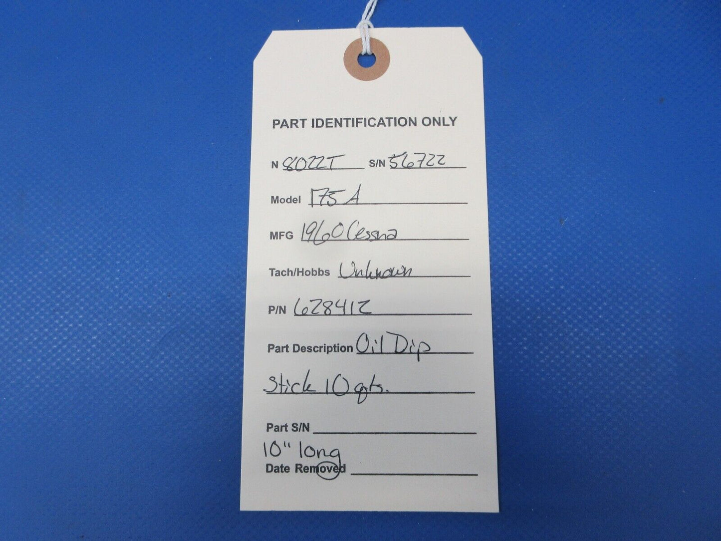 Early Cessna 175 / 175A Oil Dipstick 10 Qts. P/N 628412 (0724-1212)