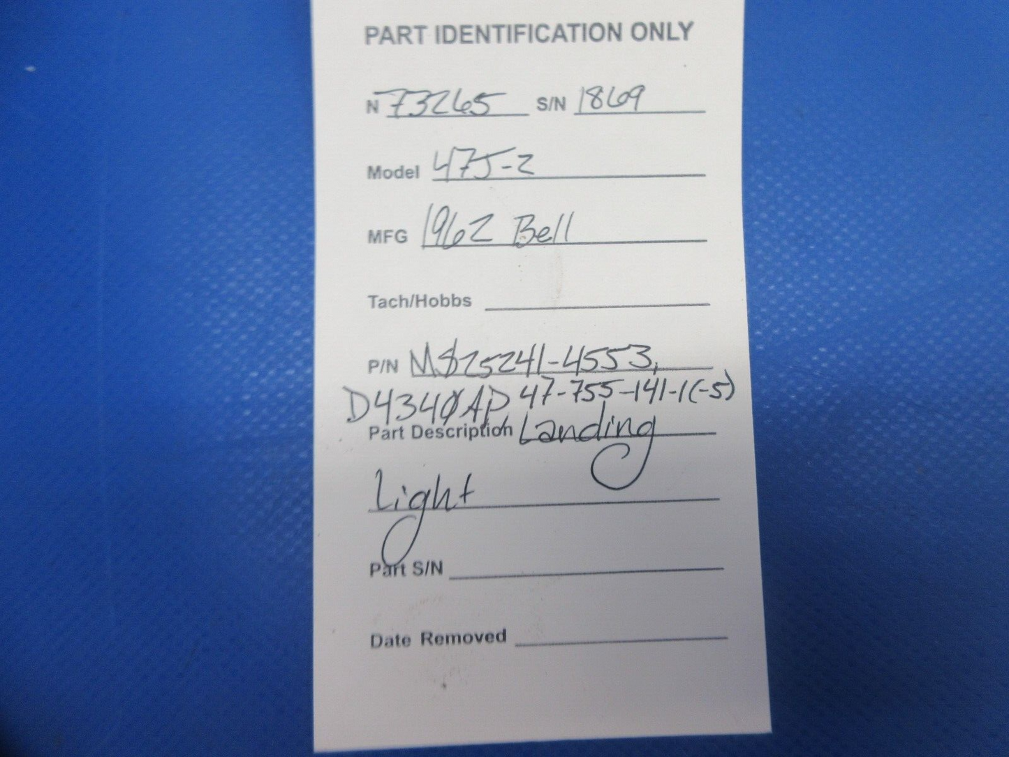 Bell 47J-2 Helicopter Landing Light P/N D434OAD (1124-922)