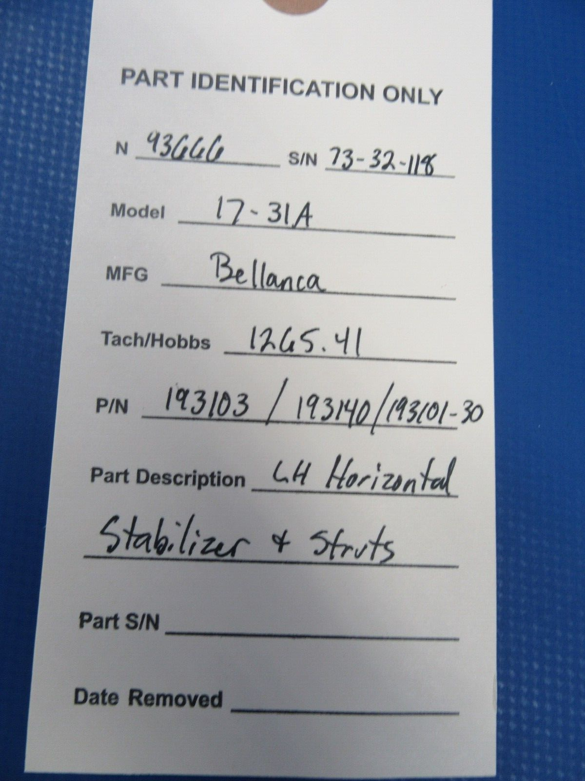 Bellanca 17-31A Viking Horizontal Stabilizer & Struts 193103, 193140 (0824-02)