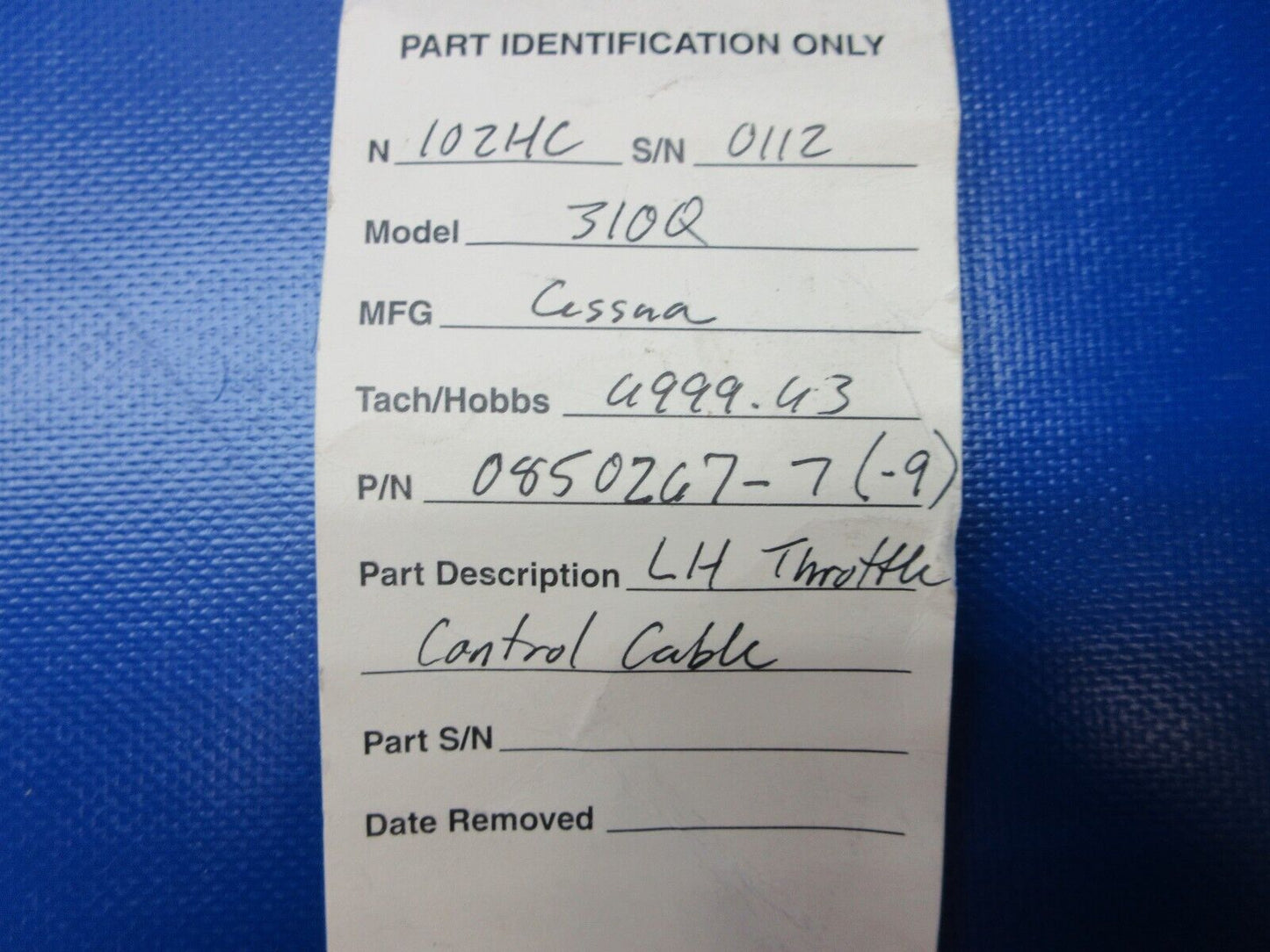 Cessna 310Q LH Throttle Control Cable P/N 0850267-7 (1224-1334)